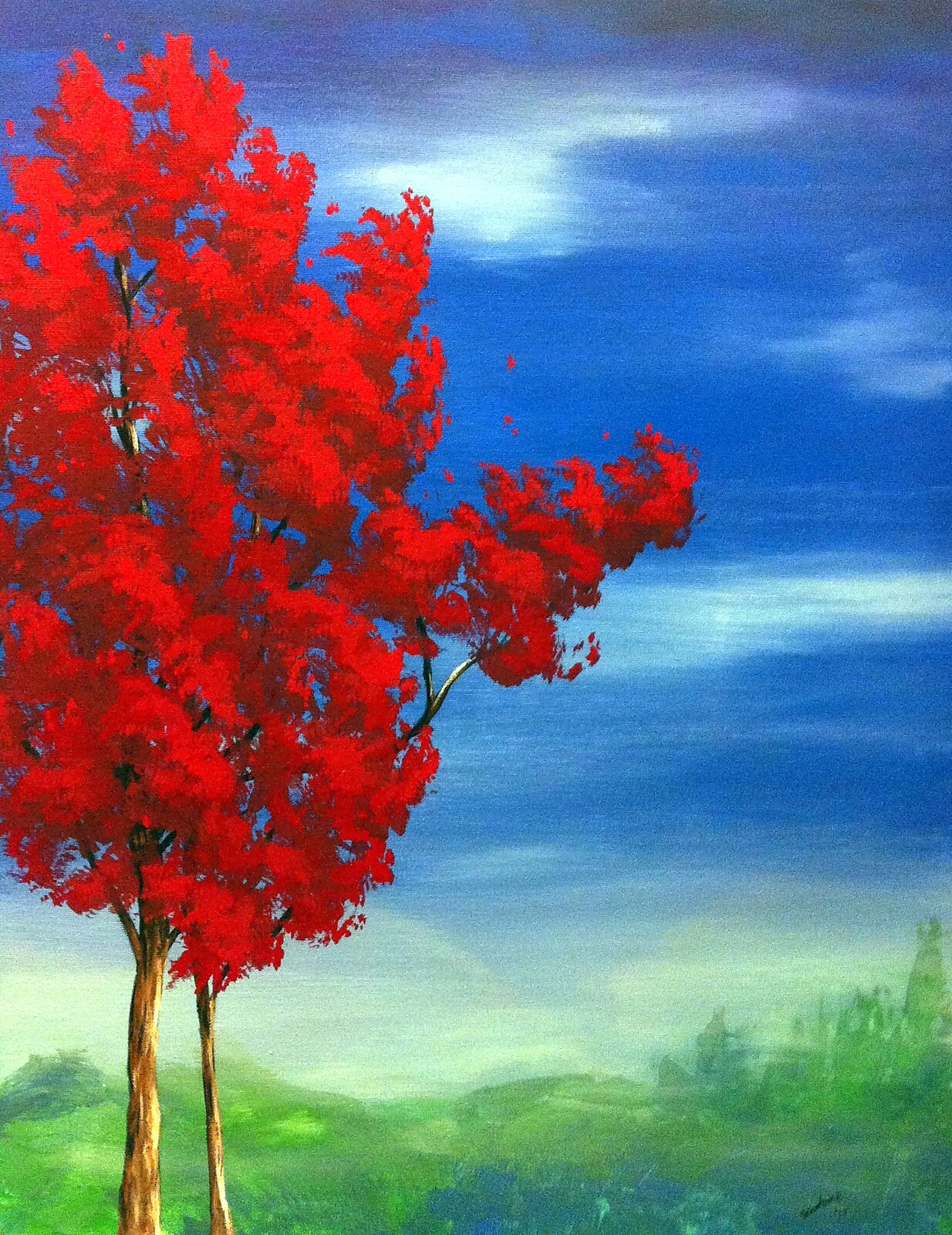 Red tree painting