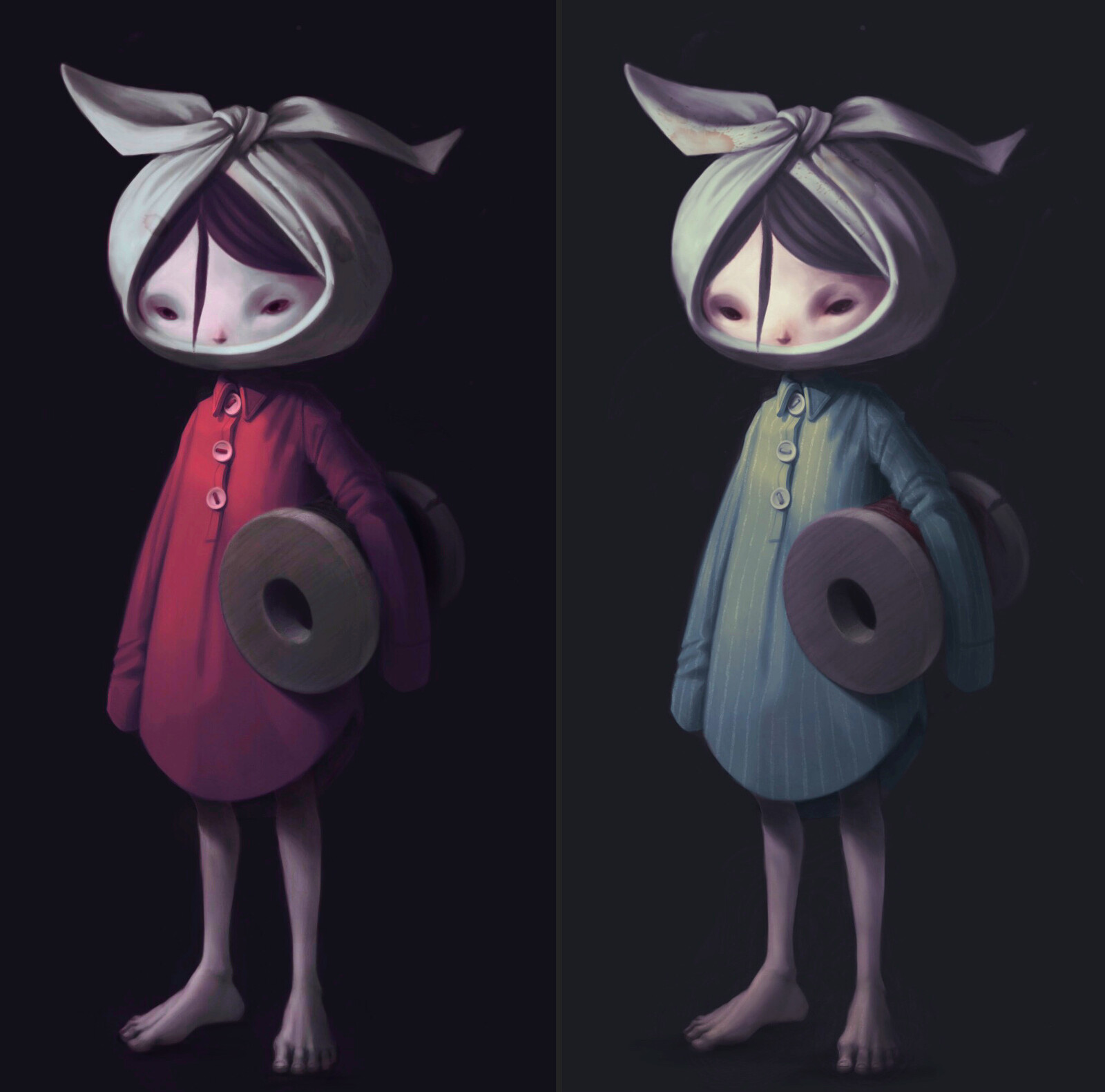 Trying to match the iconic designs of Mono and Six is a daunting task, but I started painting this girl just for fun and ended up really liking her. I named her Mute.