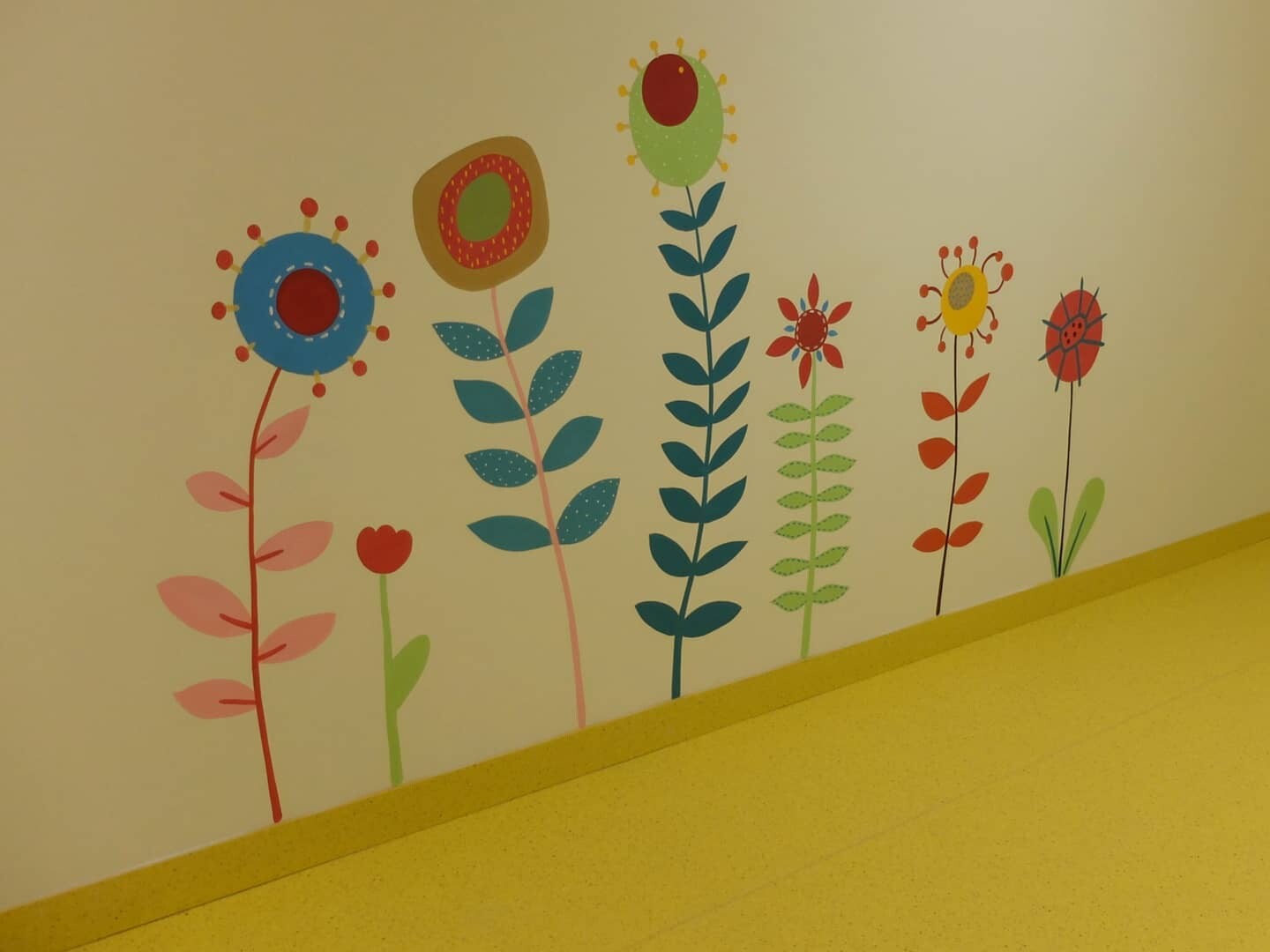 ArtStation - Wall painting flowers in the hall of the kindergarten.
