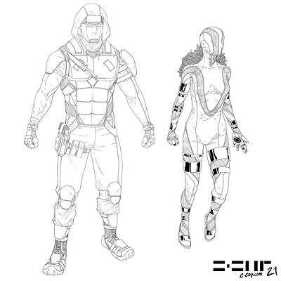 Frenzy and Pulse Costume Design (Line Art)
