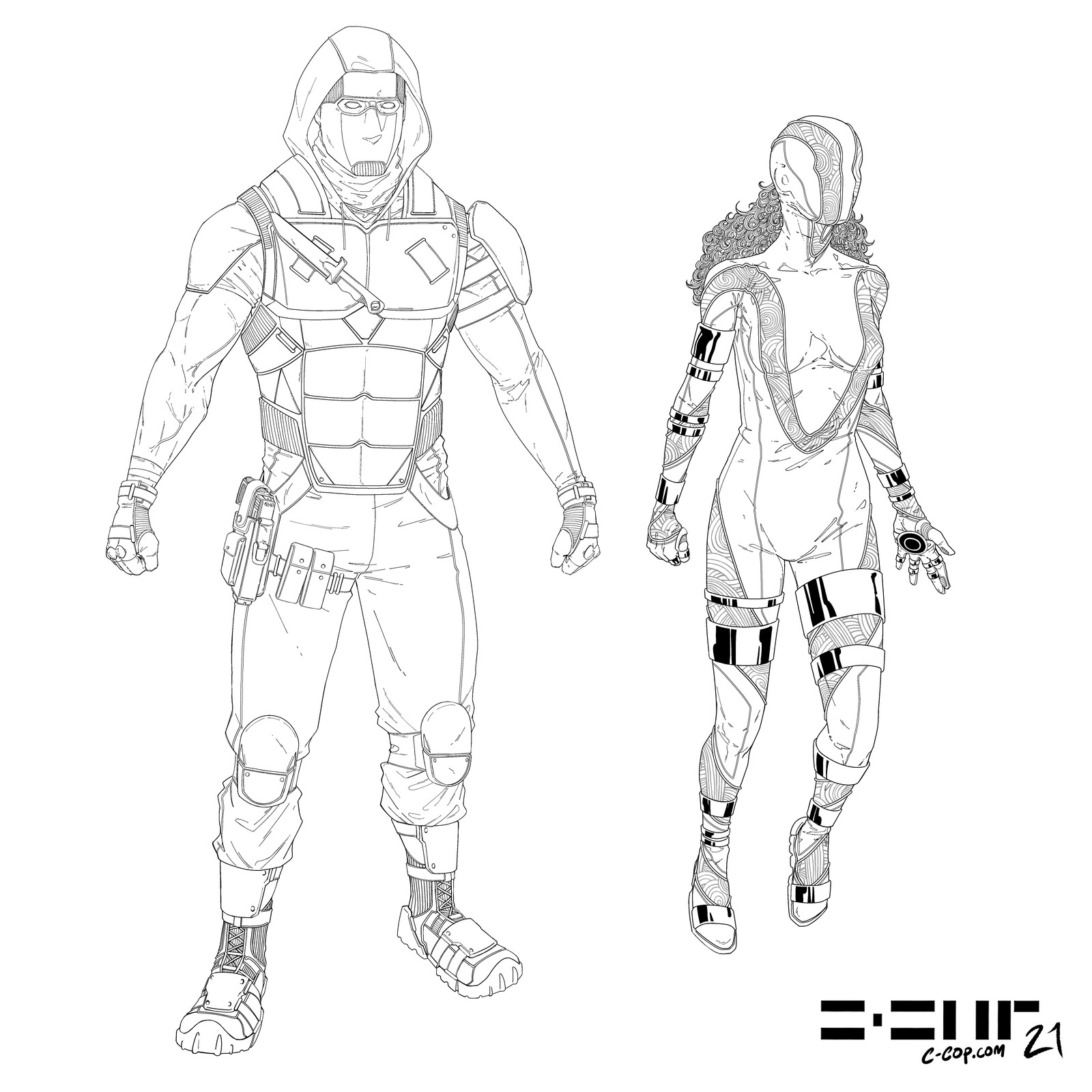 Frenzy and Pulse Costume Design (Line Art)