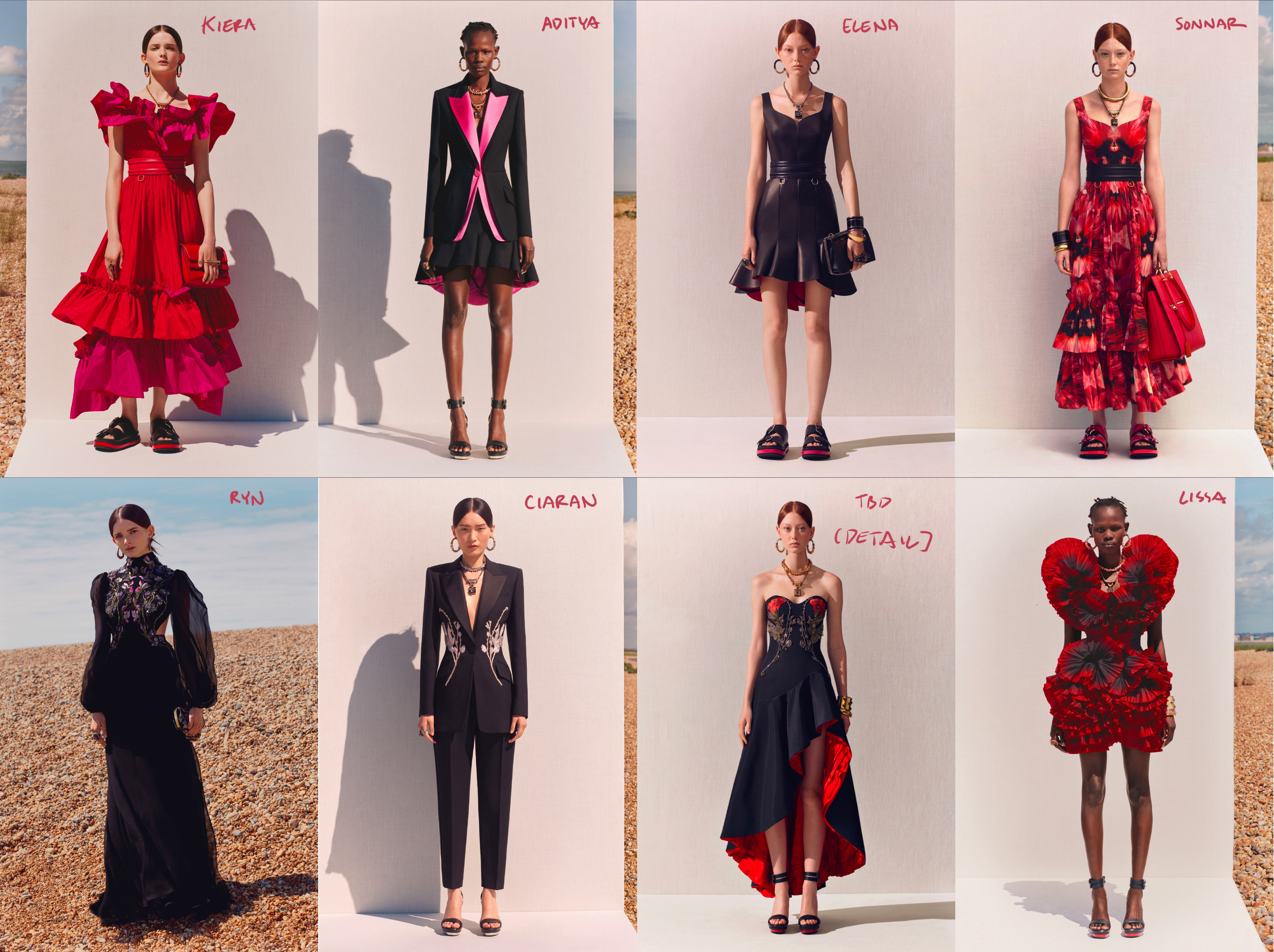Here are the reference images for the clothing. All are from McQueen's Resort 2020 collection.