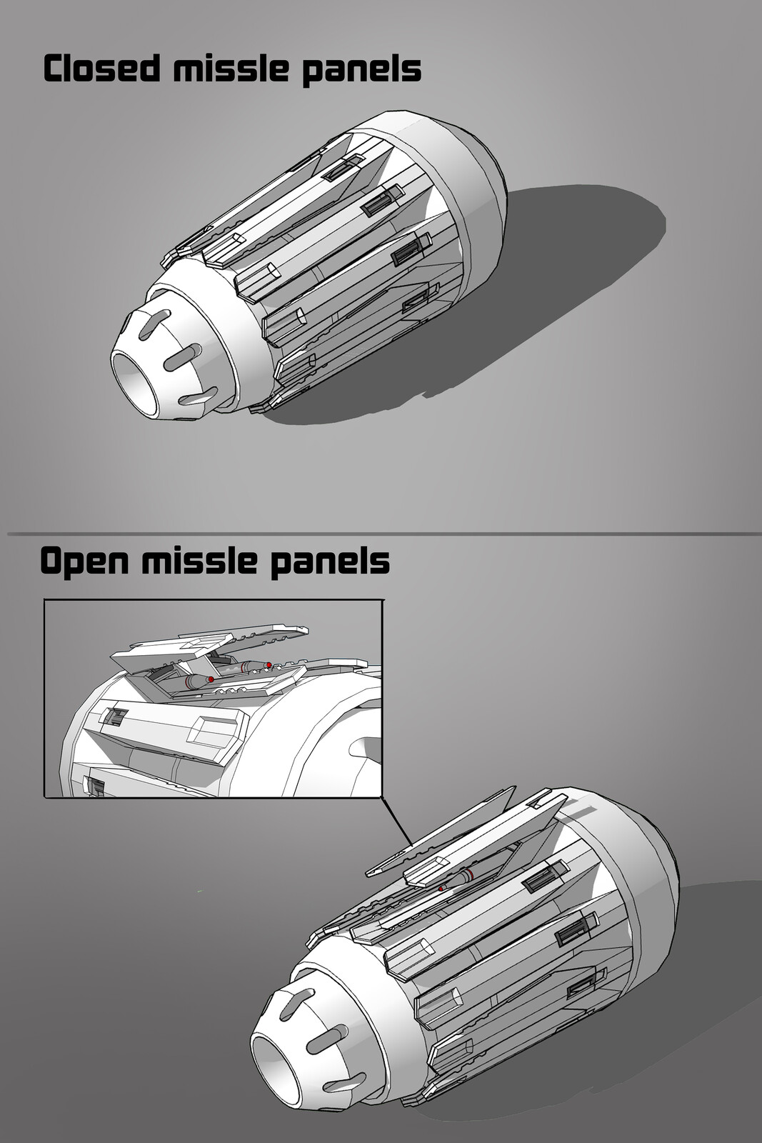 MegaMan's Buster Gun redesign.  The panels open to reveal a small missile.  