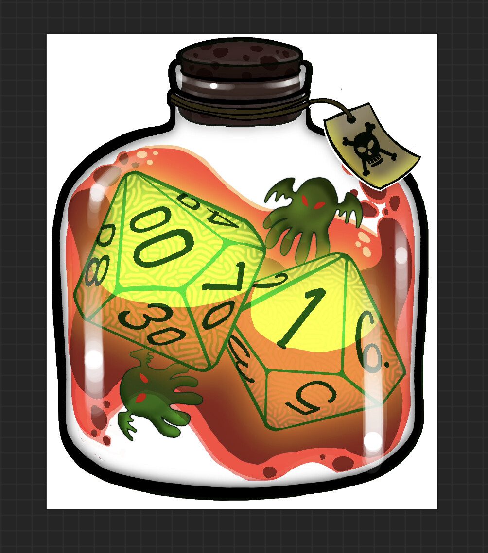 1 inch acrylic pin design based on TTRPG Call of Cthulhu