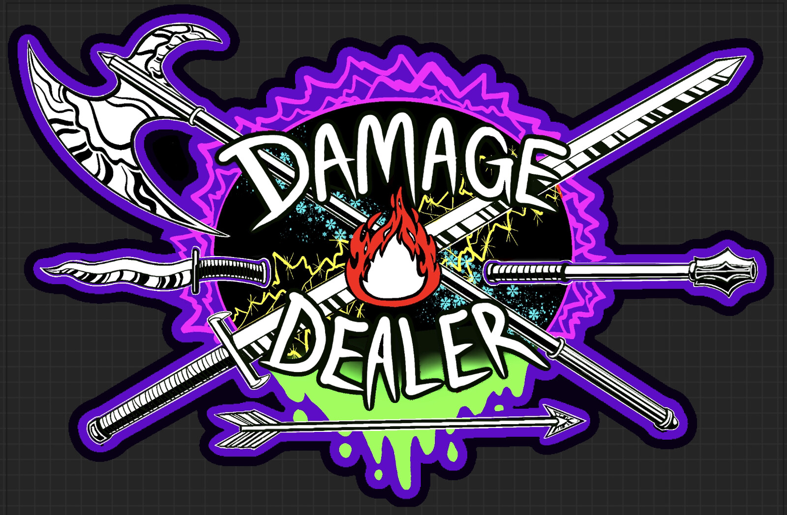 Sticker art based on RPGs, to be printed on holographic vinyl.