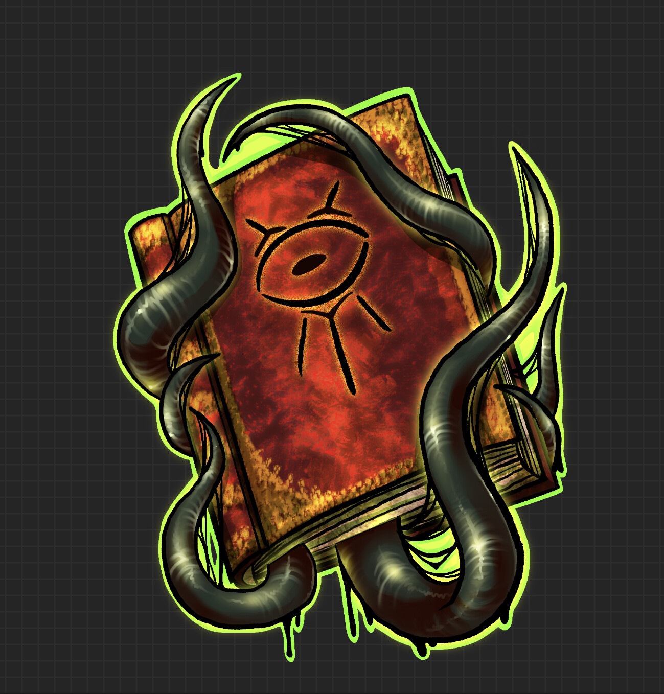 Lovecraftian-inspired art printed as an acrylic keychain.