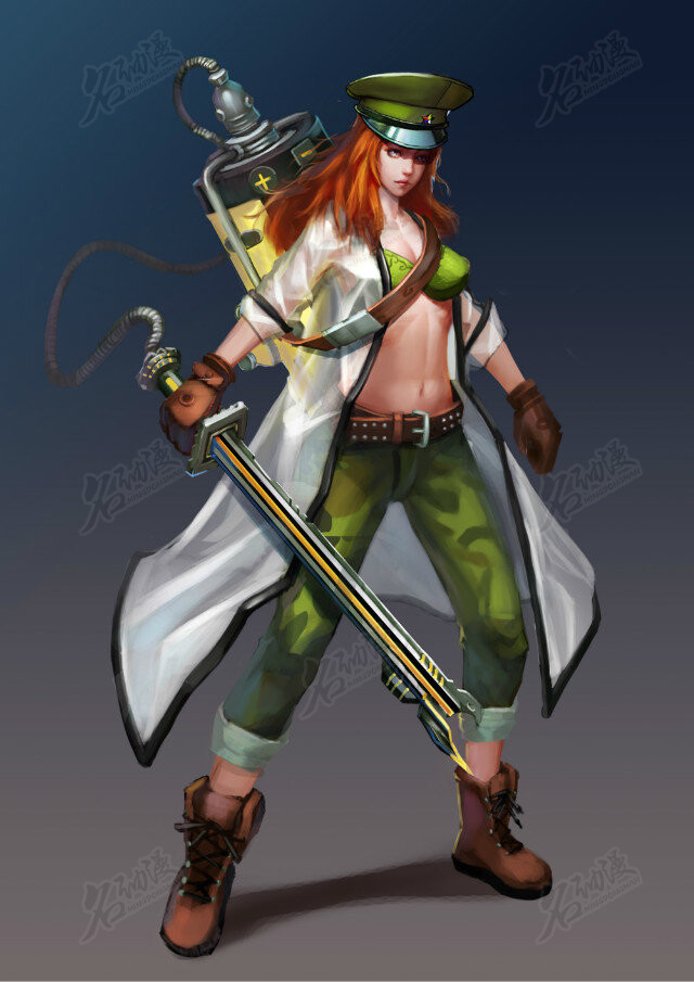 名动漫cg数娱 持刀的军队女兵 名动漫学员角色原画作品