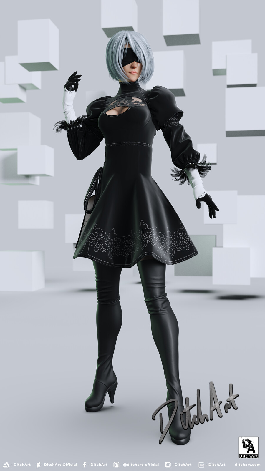 2B Nier Automata Fan Art With Removed Skirt Variant