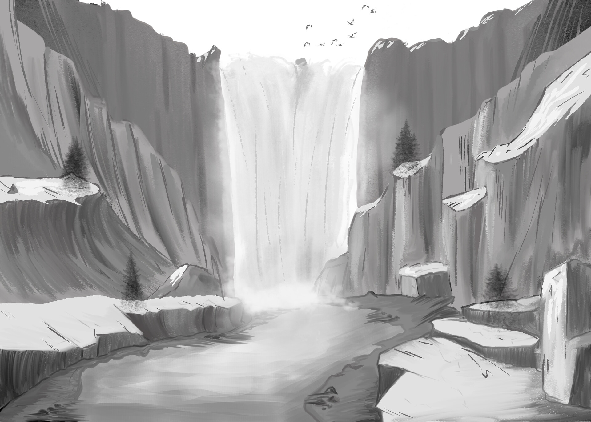 Learn How to Draw a Waterfall (Waterfalls) Step by Step : Drawing Tutorials
