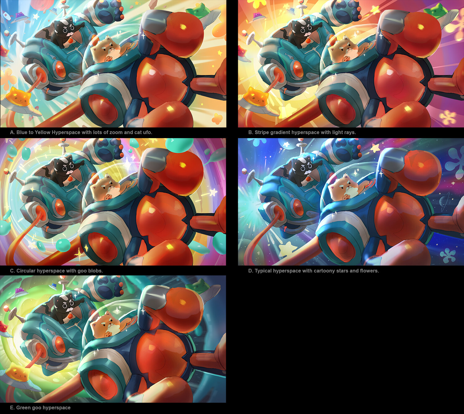 Color studies of the fun space travel.