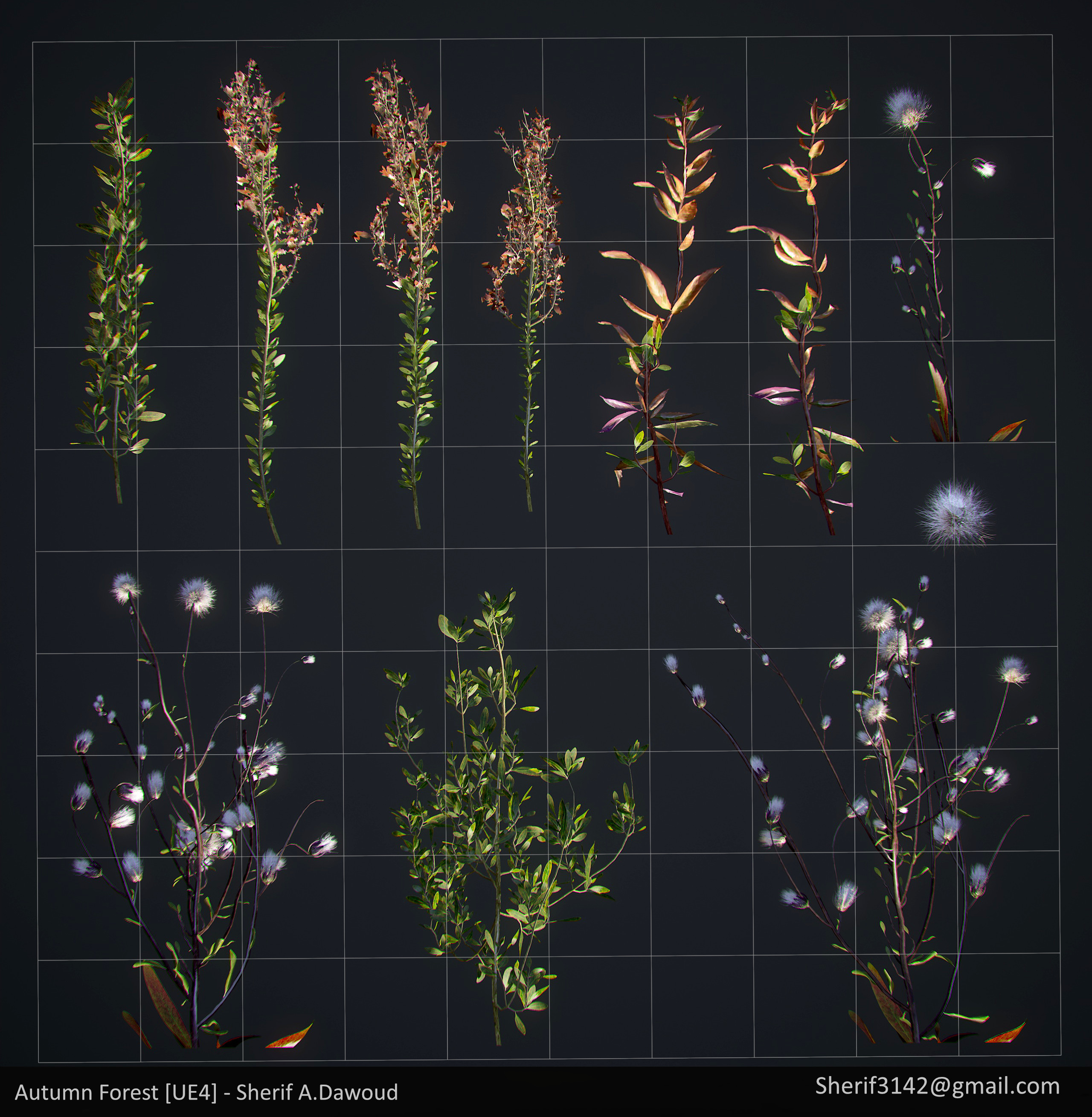Plants texture Atlas rendered on a flat plane.