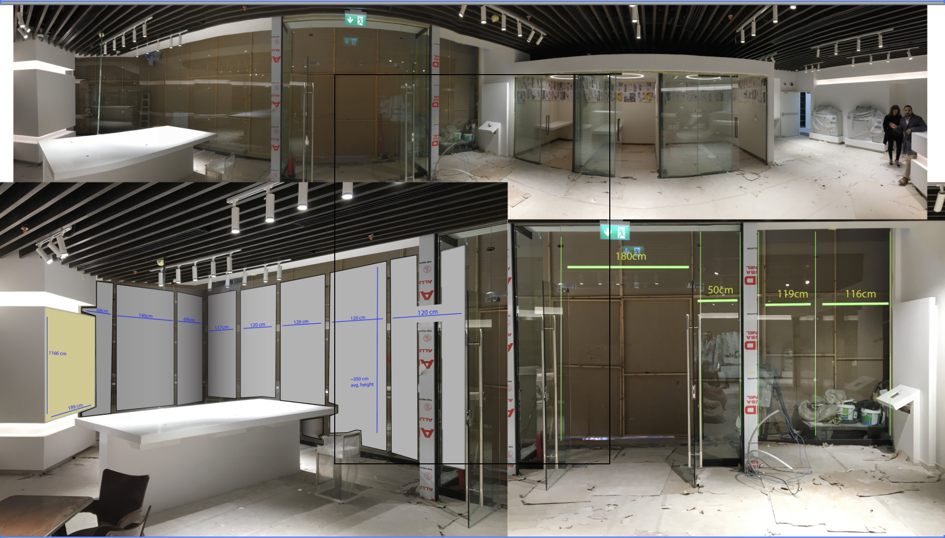 Managing projection mapping with transparent holo sheet on glass edge to edge blending displaying materials