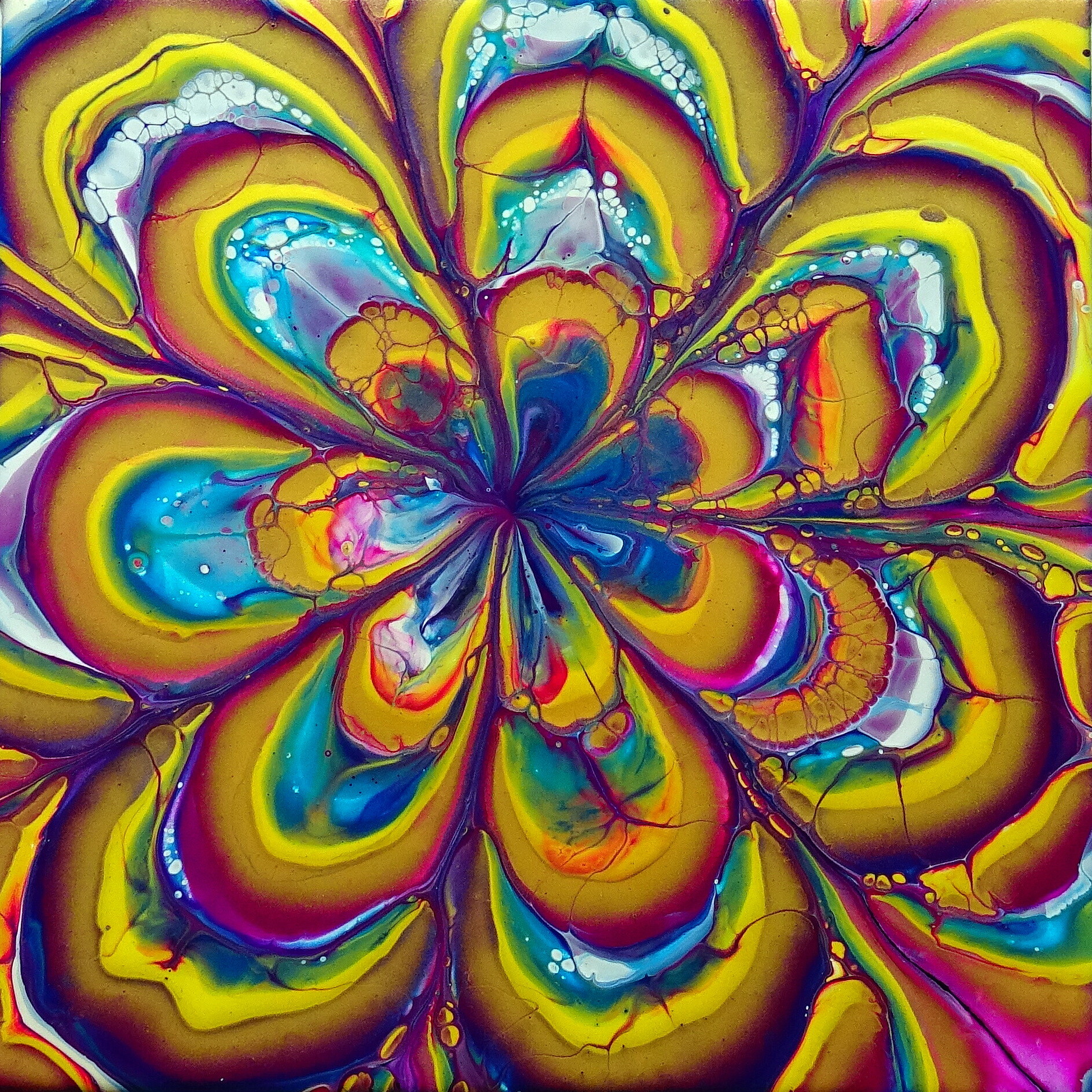 Fiona Art Acrylic pour painting with FLOWER FUNNEL Fluid art