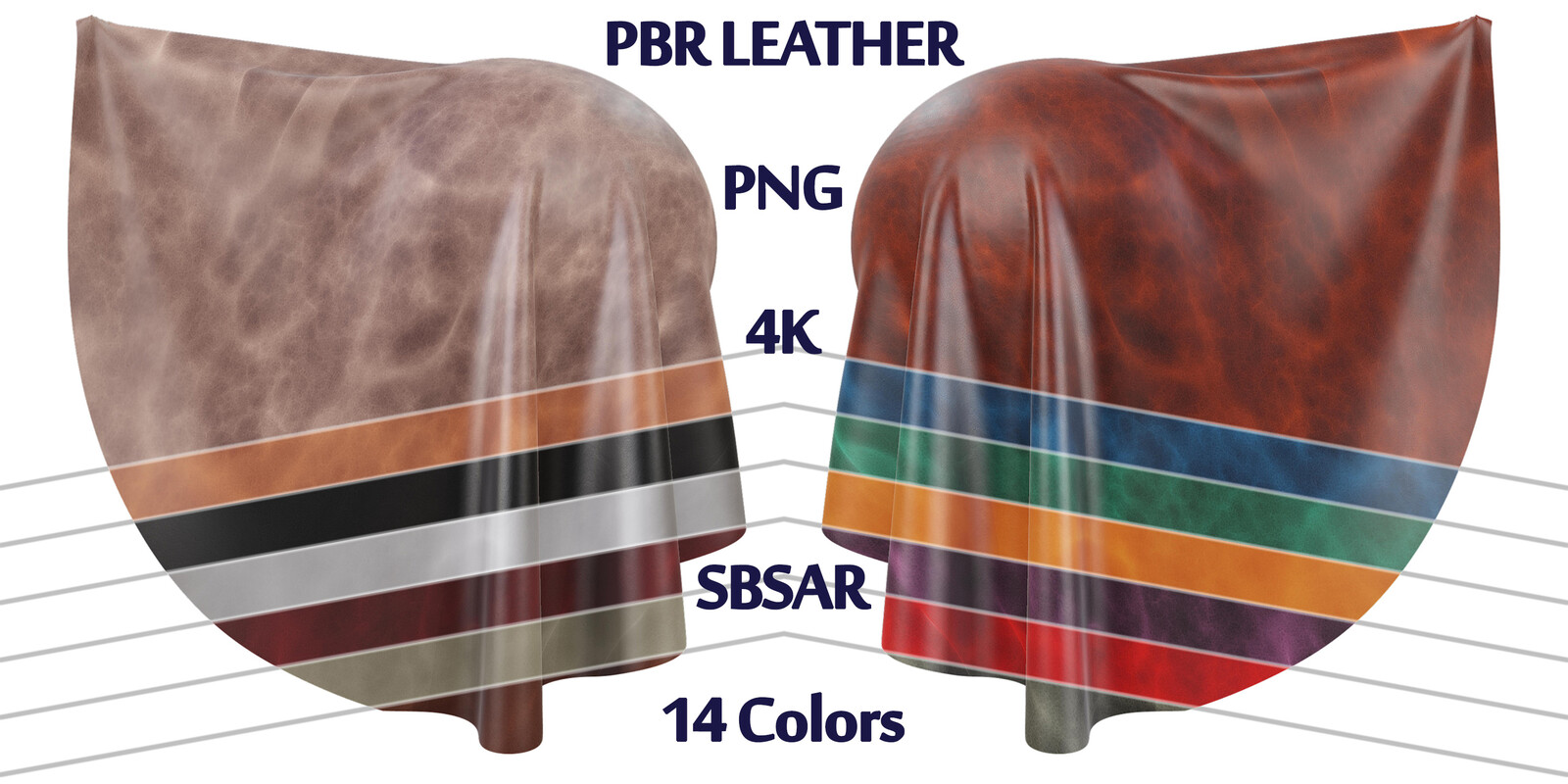 Leather PBR | 14 Colors | 4K | PNG | SBSAR