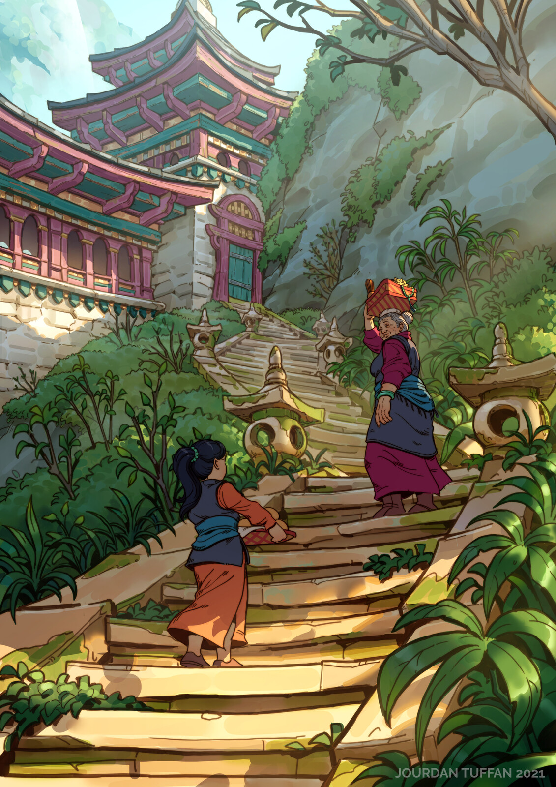 Shrine maide, young and old, carrying out their duty