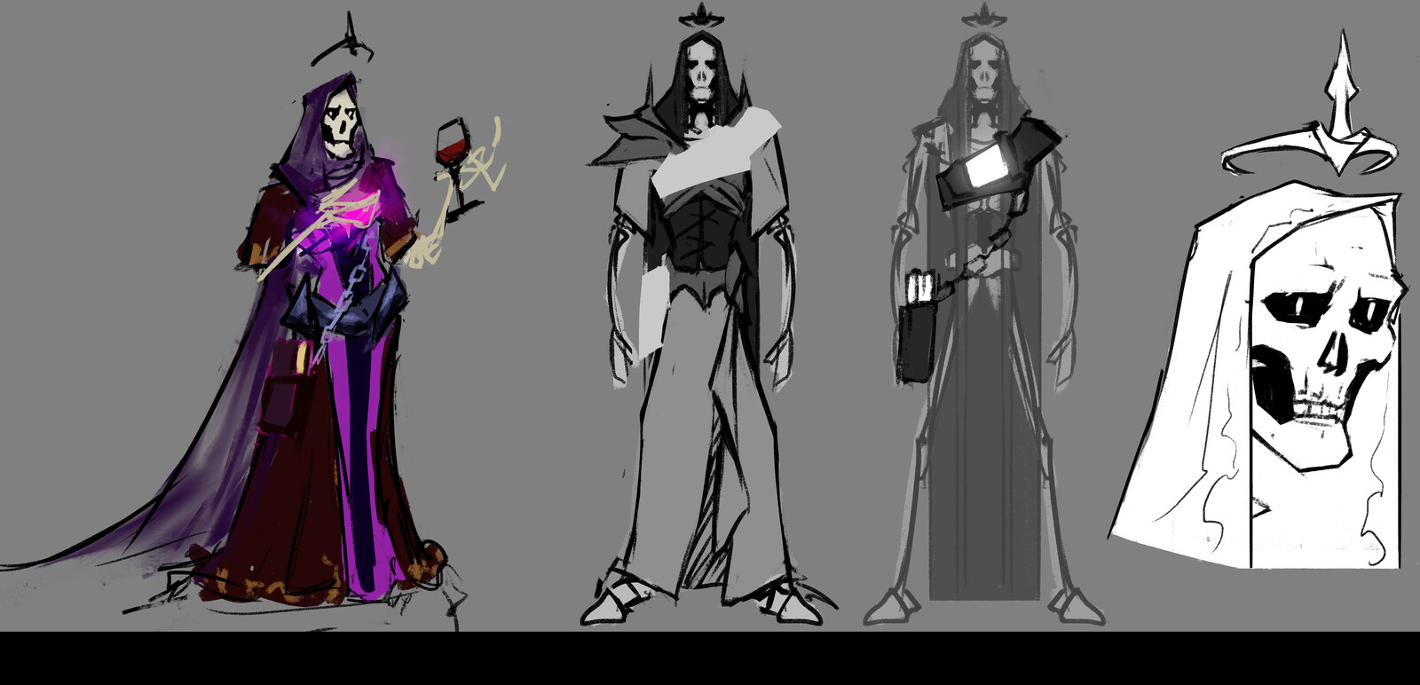 close to final design, client asked that i include a "resting lich face" which, which was a bit hard to include in the final artwork considering the style difference