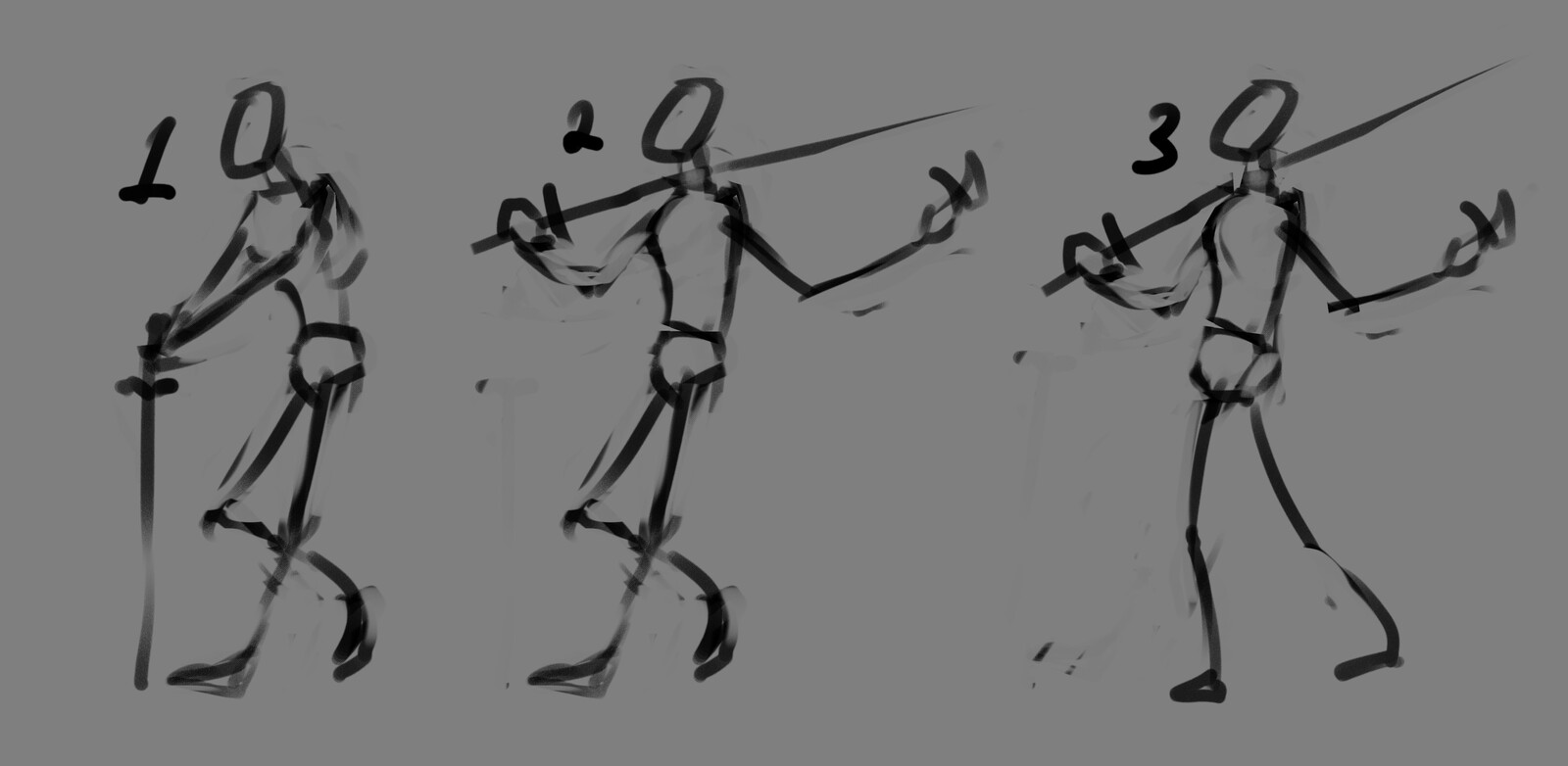 initial pose options. 1 is what client requested, 2 and 3 are inspired by generic character pose from The Fool tarot cards