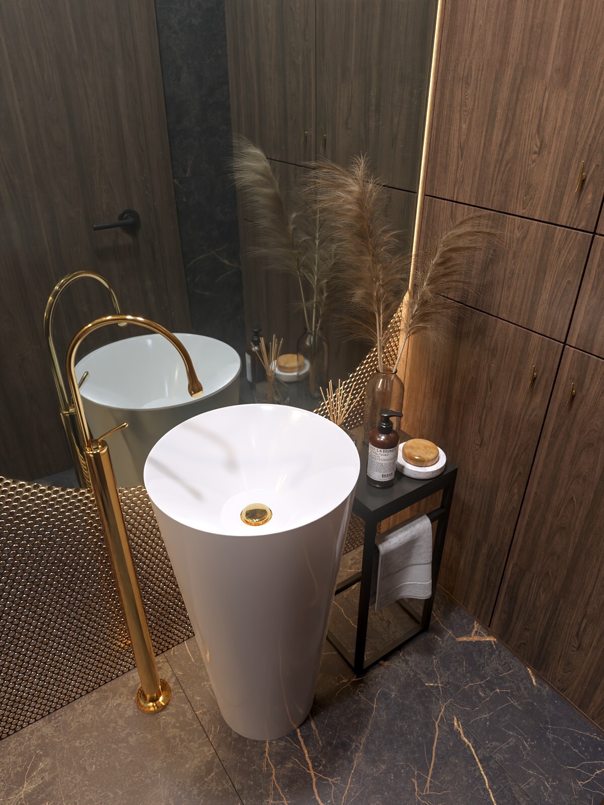 Golden Glamour - Bathroom Interior Archviz - Blender e-Cycles RTX
