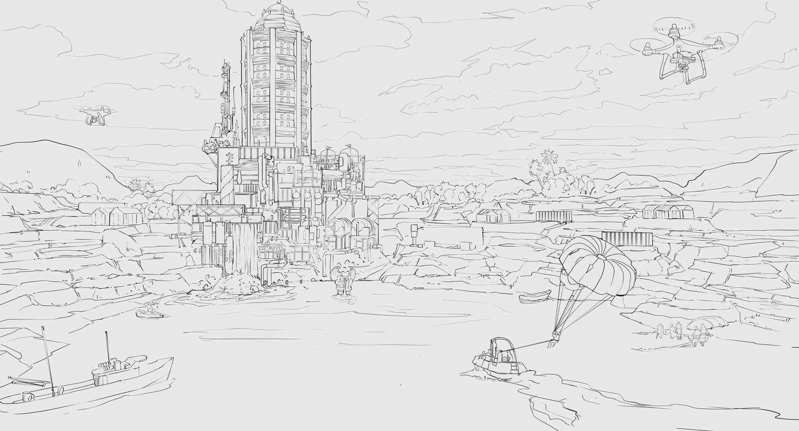 Early line work before painting