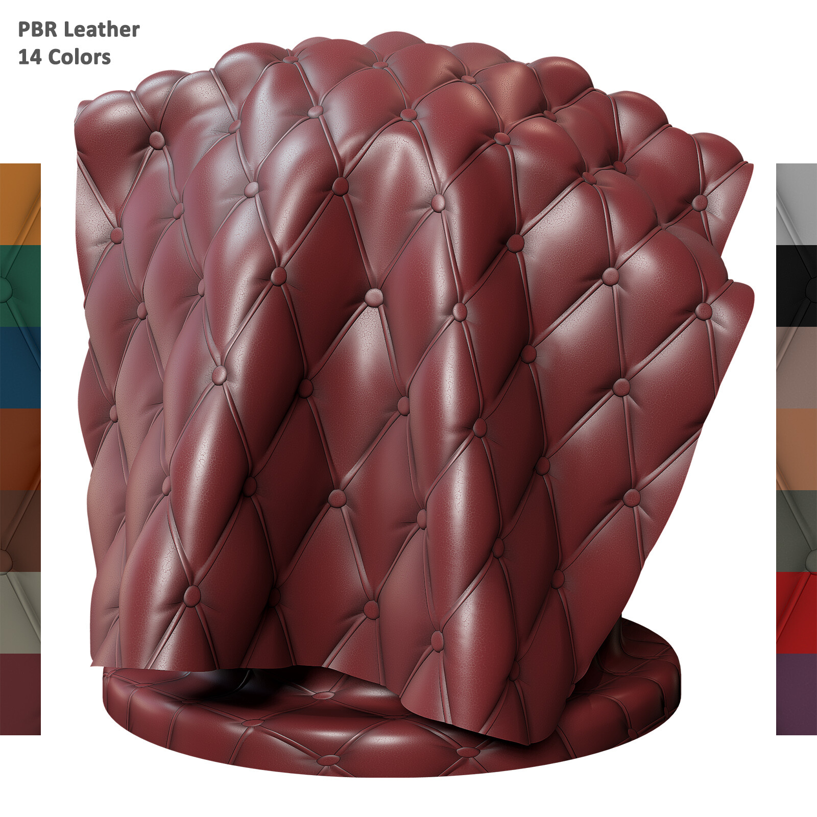 Chesterfield Leather | PBR | 14 Colors | 4K | PNG