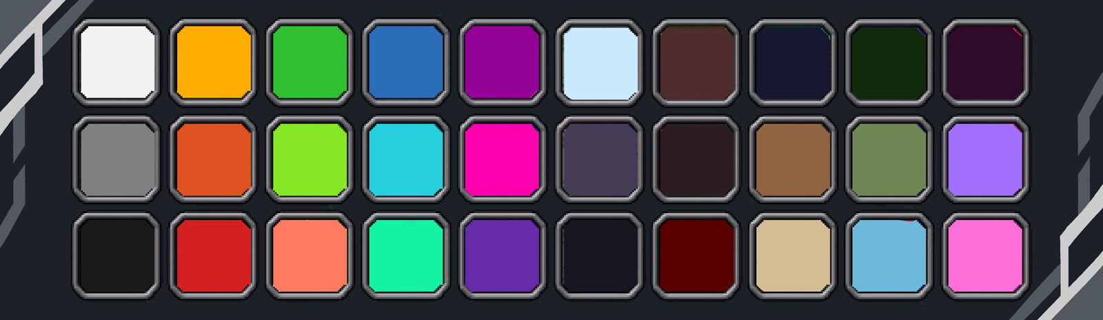 Color palette that was designed for the game. Some of the colors were changed ingame