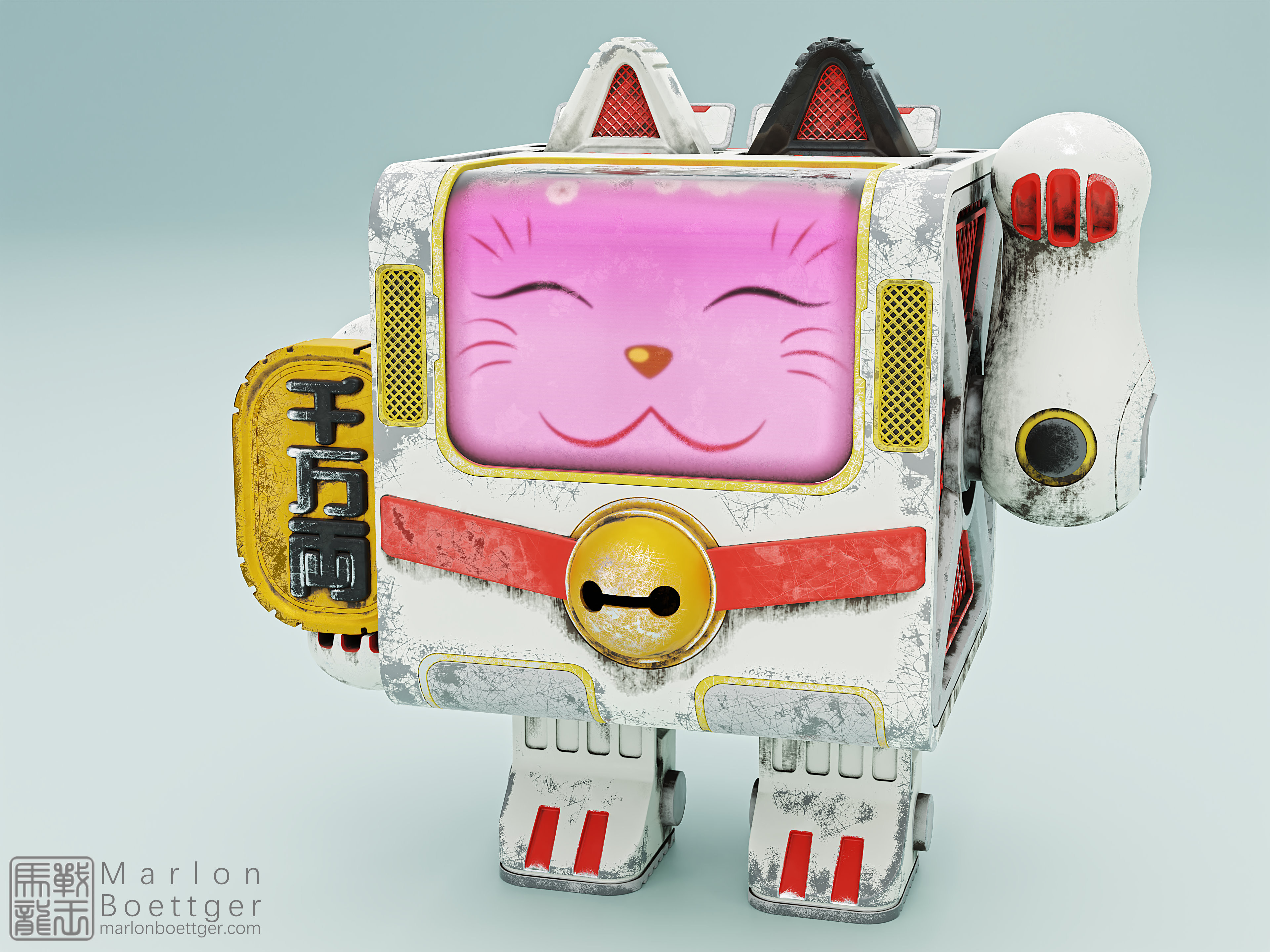 Little robot lucky cat charm Maneki-Neko.