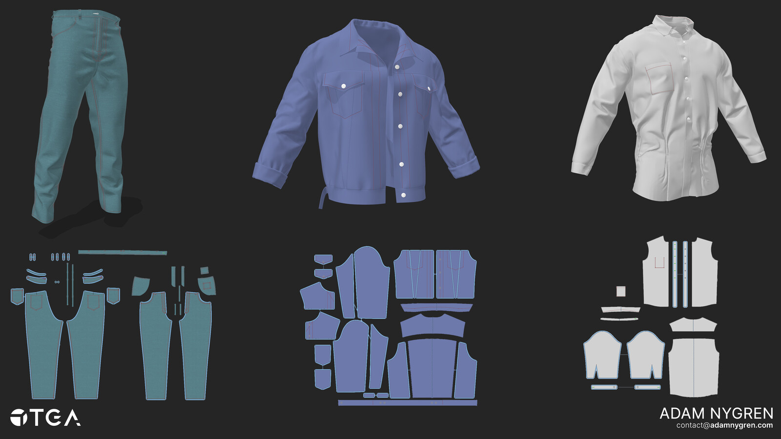 I used Marvelous Designer to make the clothes, then finalized them in Zbrush. Being my first time working with Marvelous it was a rough start, but I quickly became familiar with the program and ended up loving to work with it. 