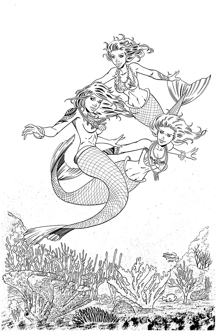 Mermaid artwork from Scarlets Field Guide to Cryptids and Other Creatures (2021) 

artwork by Sean Forney 

character and art copyright Sean Forney 2021