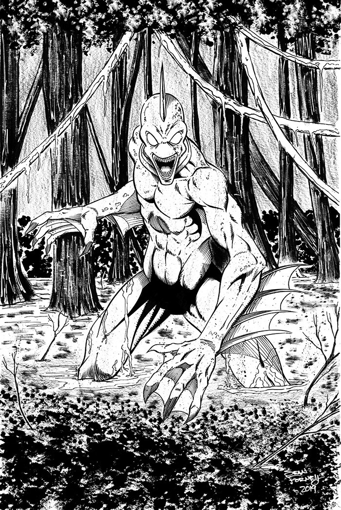 Swamp creature artwork from Scarlets Field Guide to Cryptids and Other Creatures (2021) 

artwork by Sean Forney 

character and art copyright Sean Forney 2021