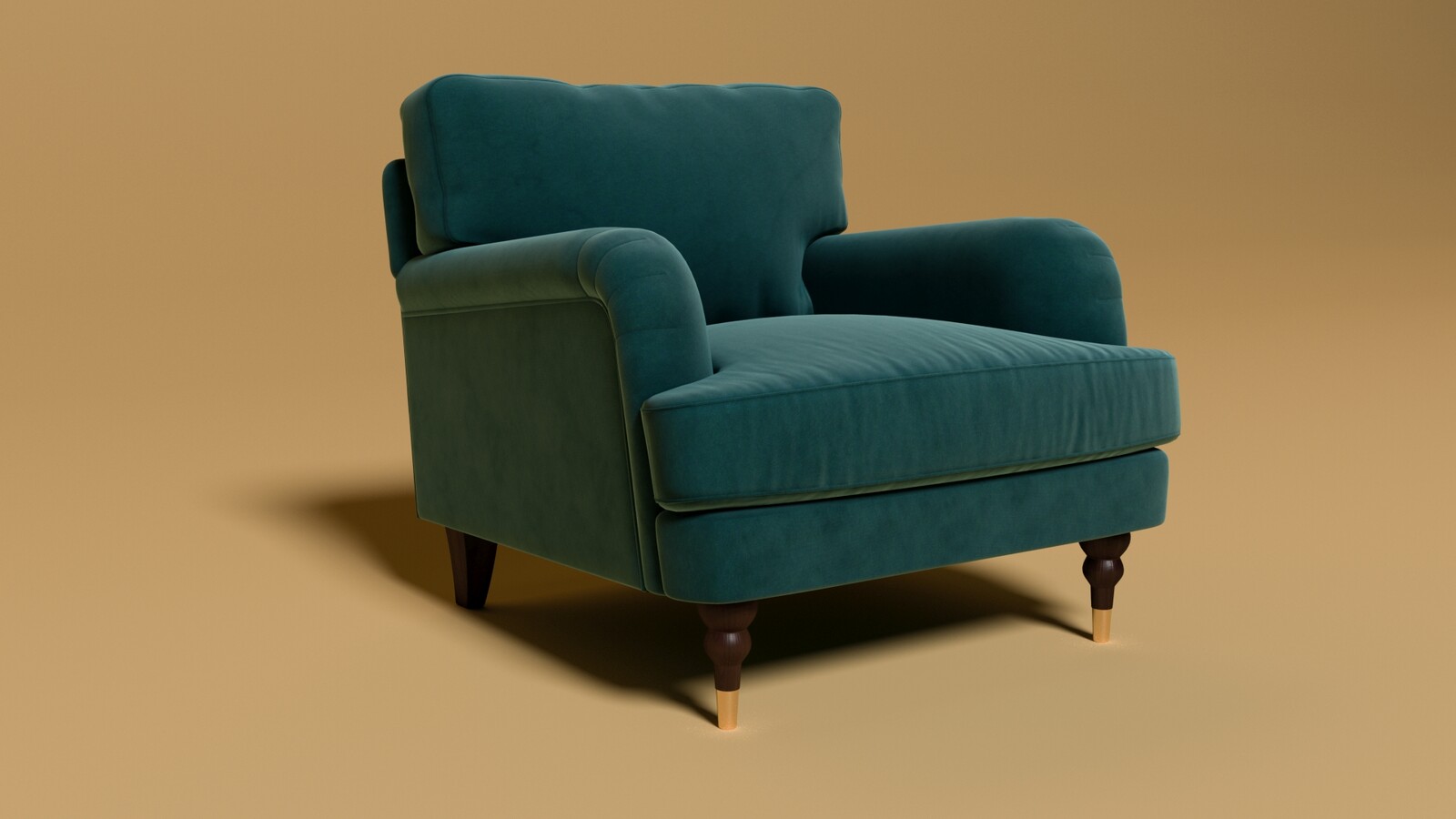 Charlbury Armchair in Kingfisher Velvet. - Rendered in Corona Renderer.