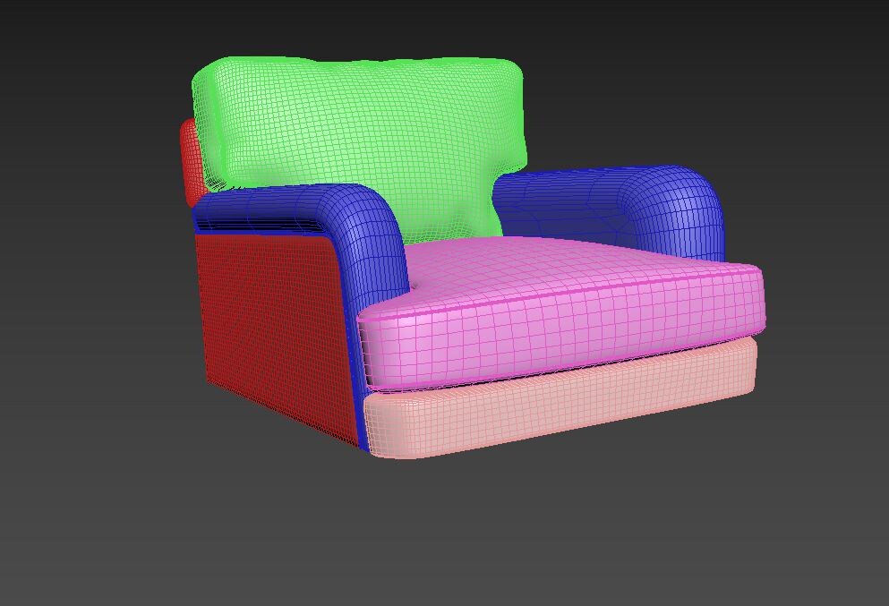 Progress 3/5 - Experimenting with cloth modifier for the back cushion to get an organic looking shape. Made the seams from: Clone back and seat cushion &gt; inverted open chamfer &gt; shell &gt; turbosmooth.