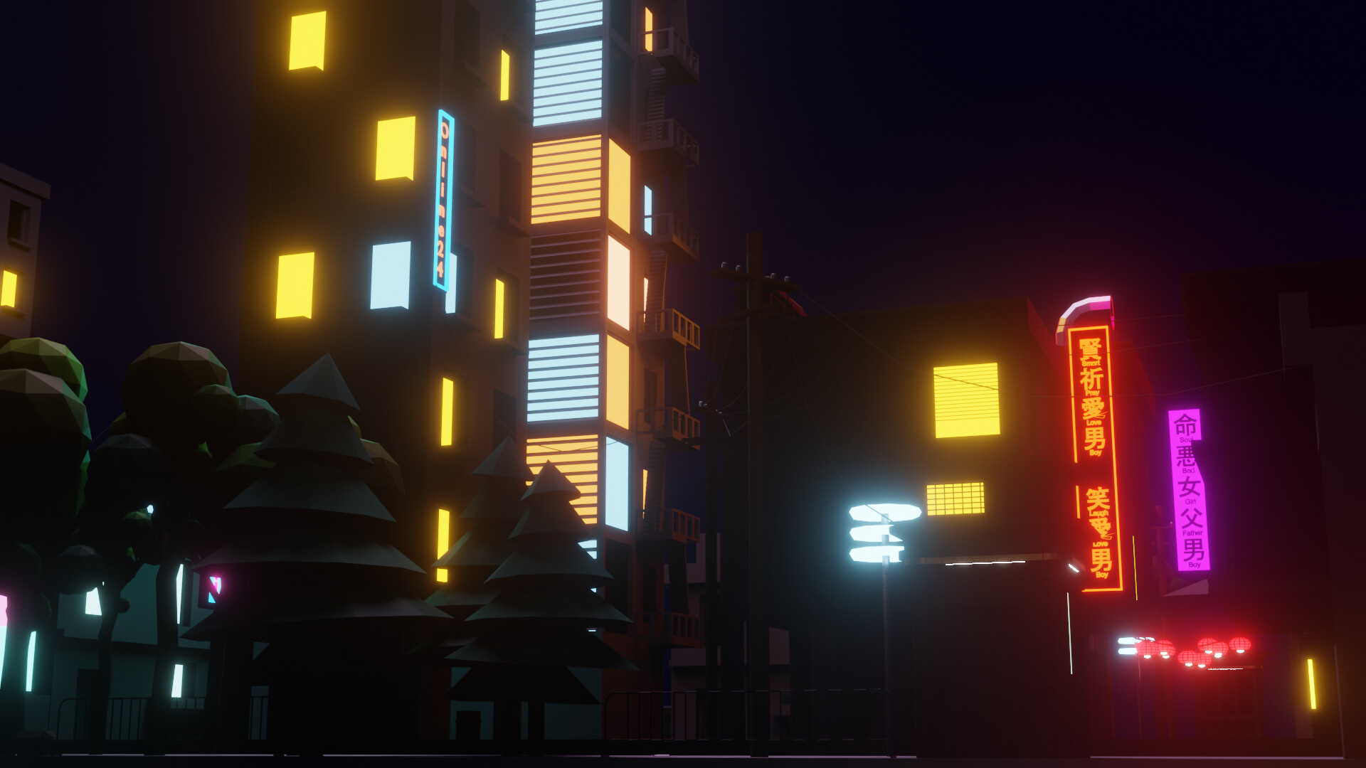 Artstation Night Low Poly City Denis Kruss Artstation Night Low Poly City Denis Kruss