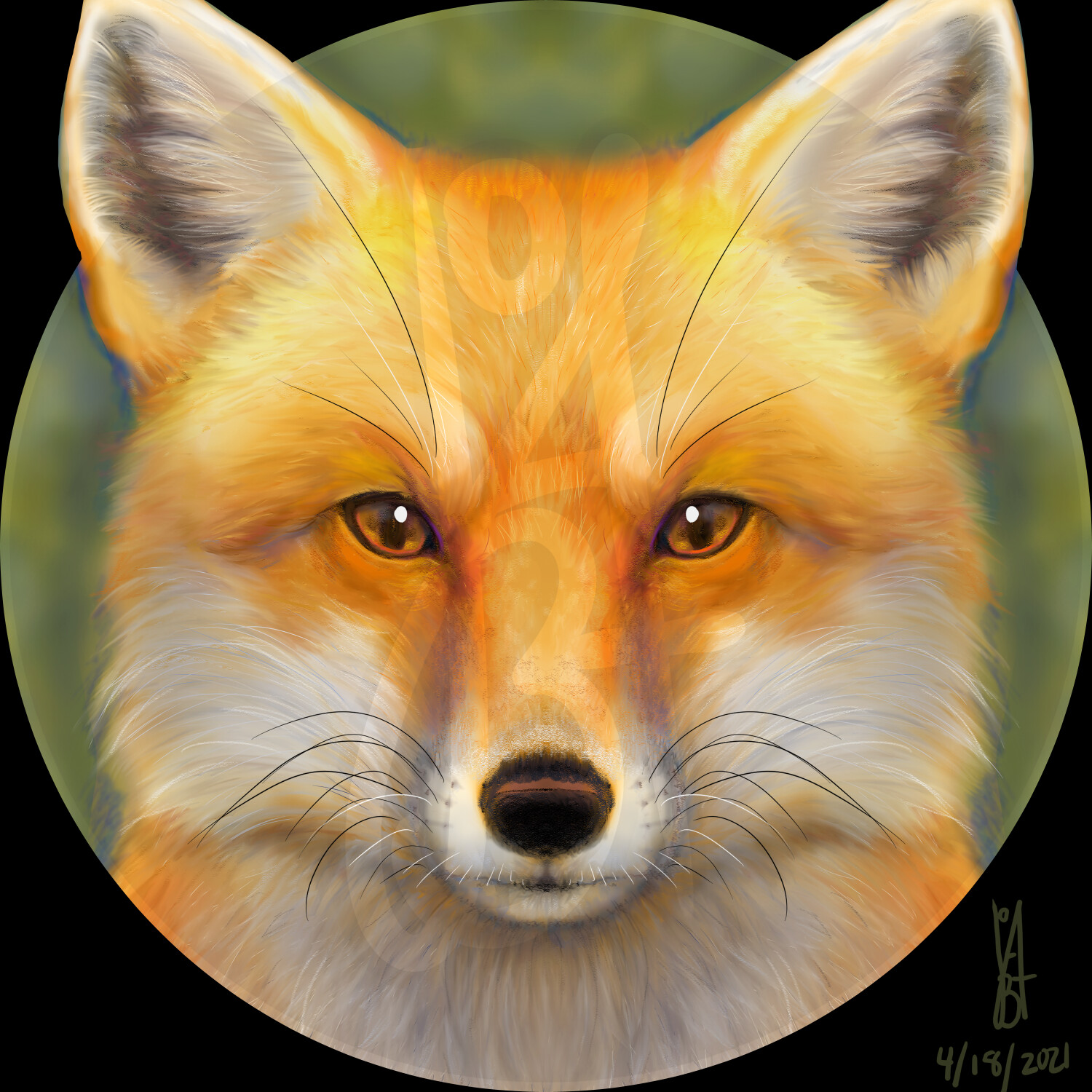 After looking at it for a while, the fox' face looked a bit too flat so I added a bit of dimension.