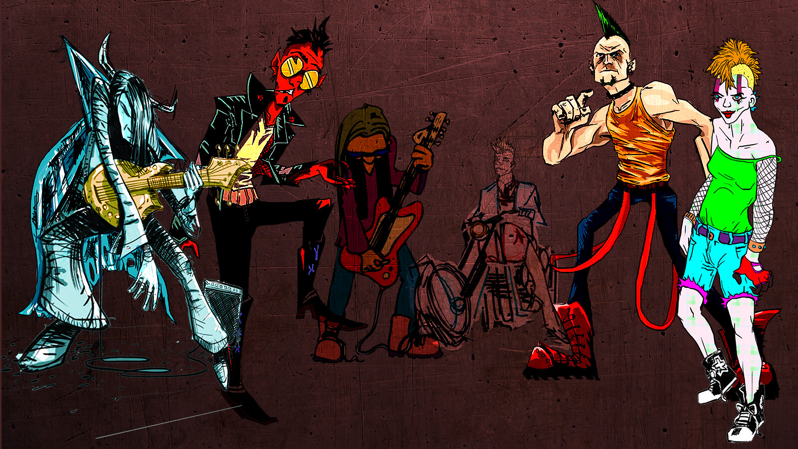 Some Characters, inspired by local Grafitti and Punk Comics