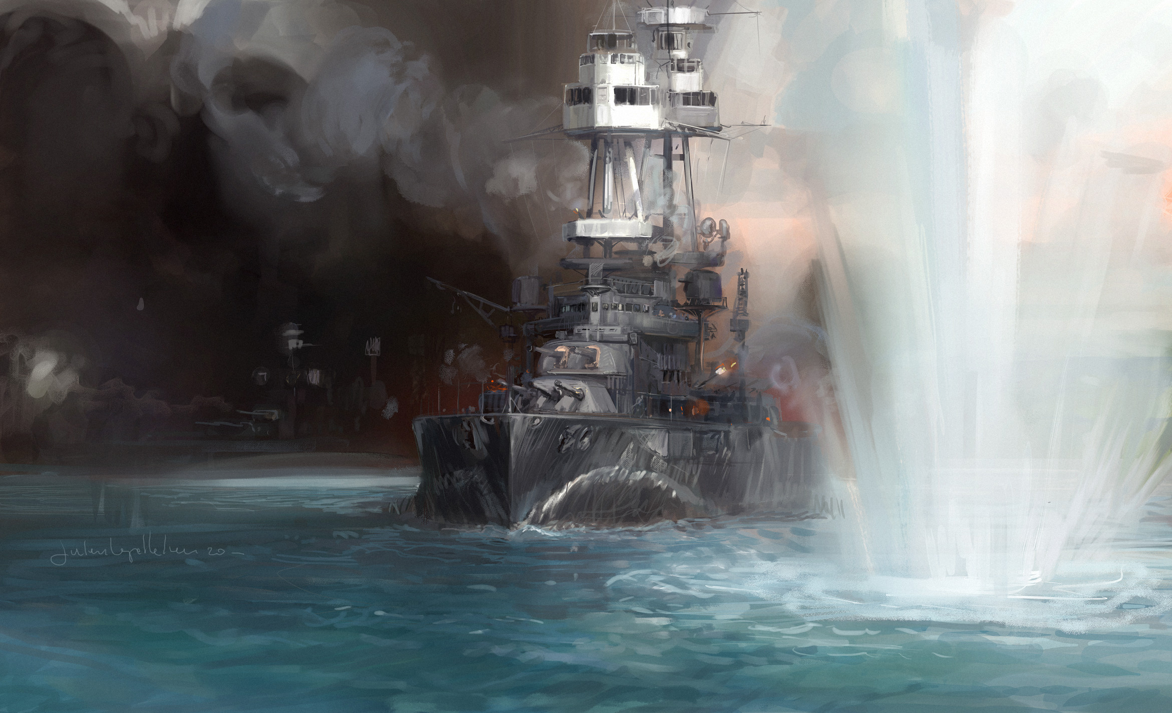 ArtStation - Pearl Harbor , USS NEVADA BB-36