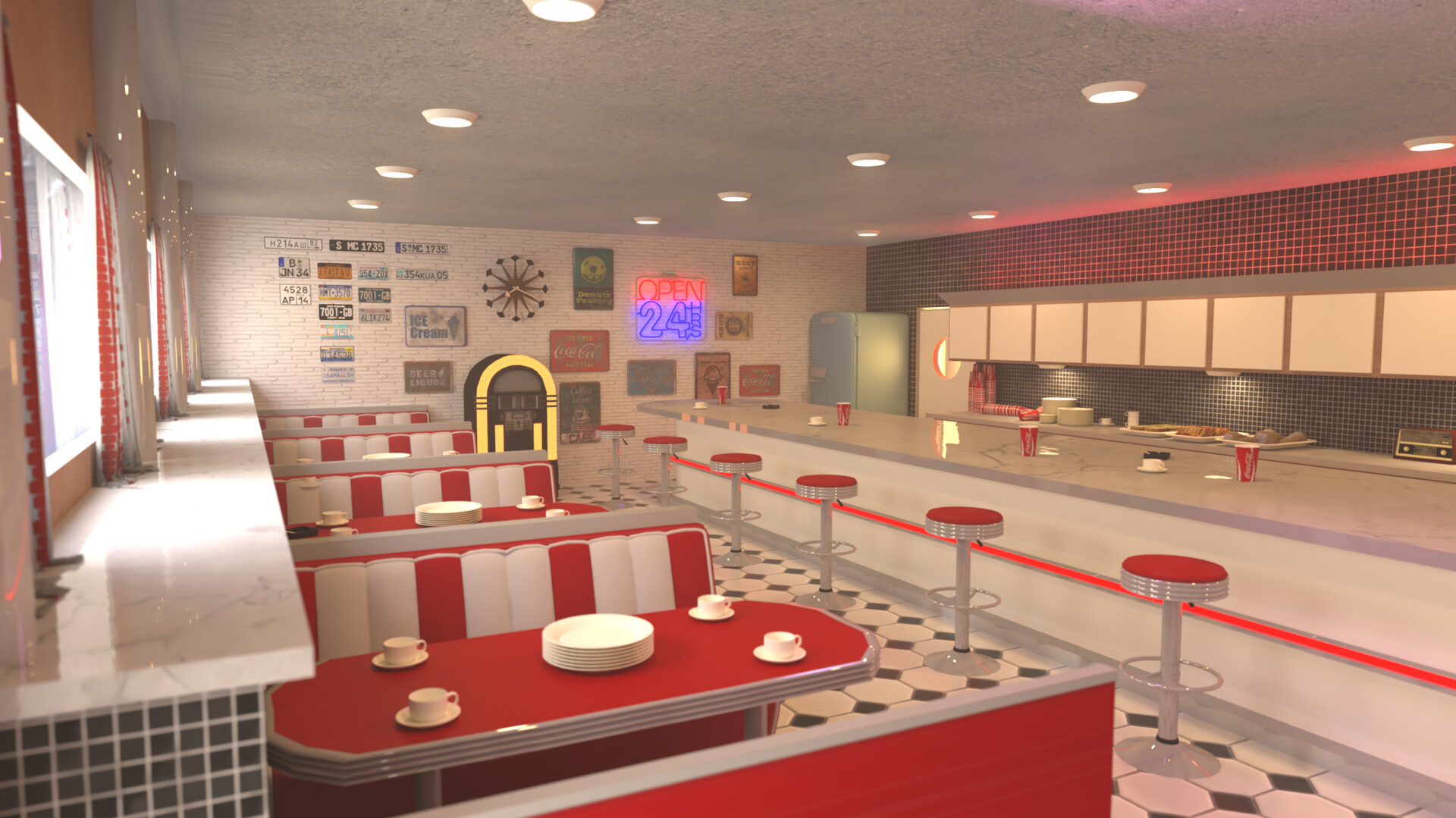 ArtStation - 1950s Diner Interior