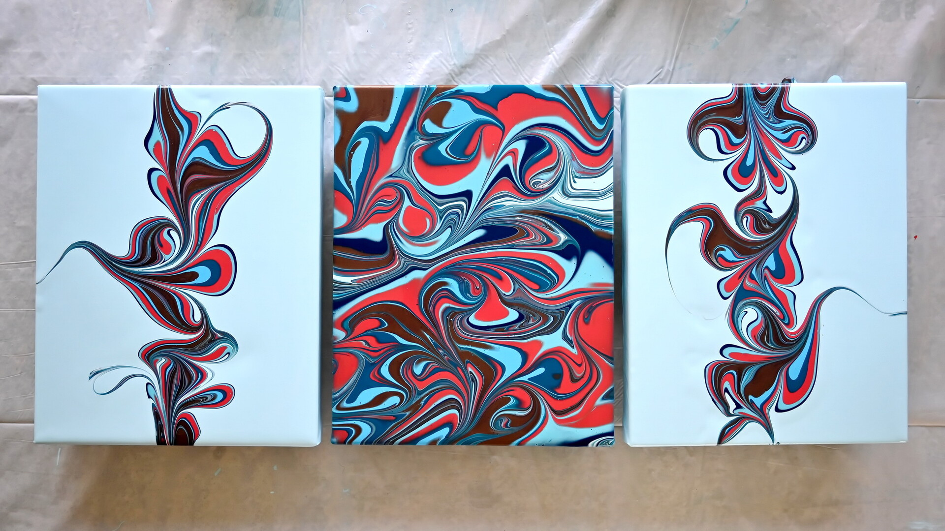 Fiona Art TRIPTYCH painting with MARBLES EASY Fluid art for