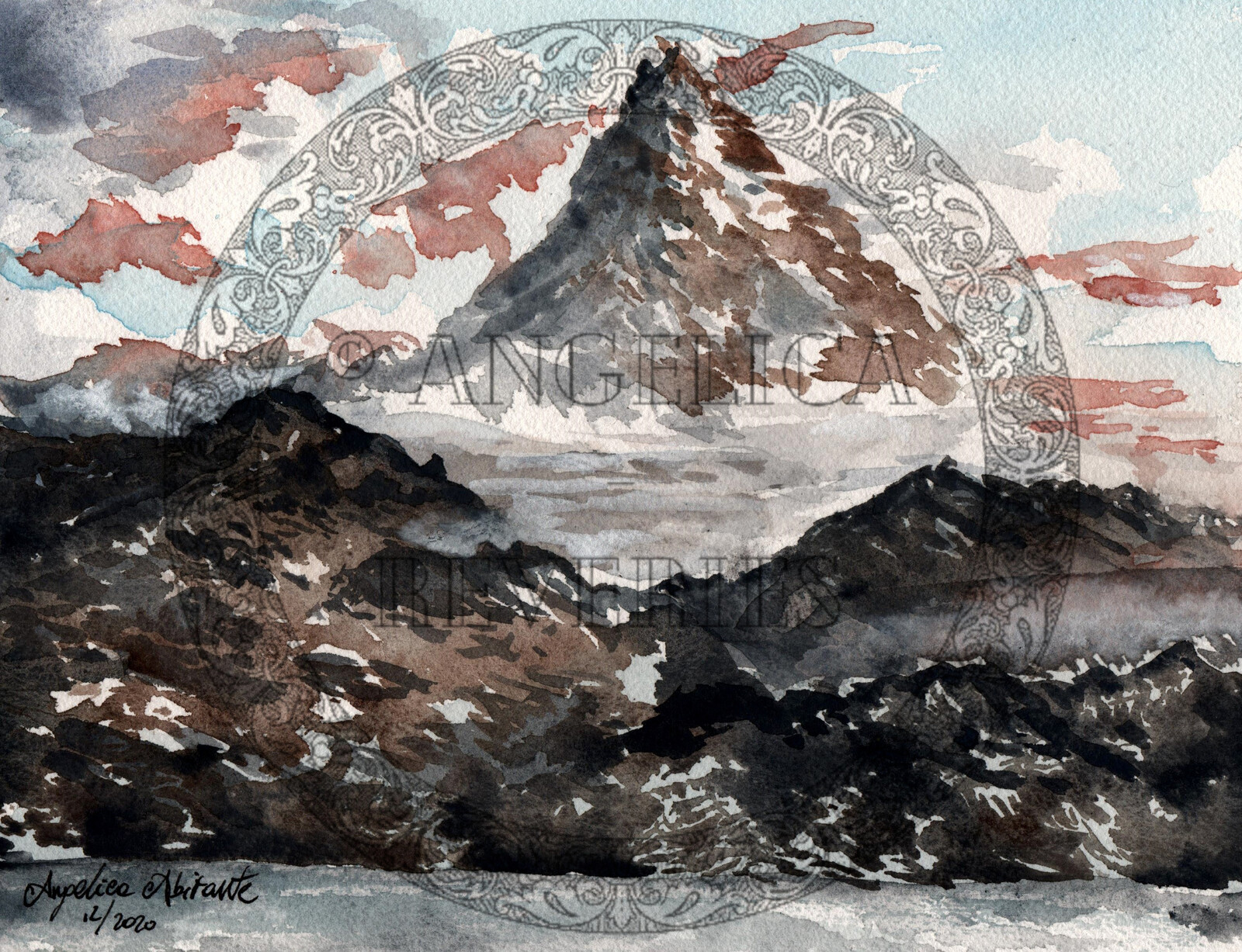 Watercolor painting of Erebor, the Lonely Mountain, form the Hobbit movies.