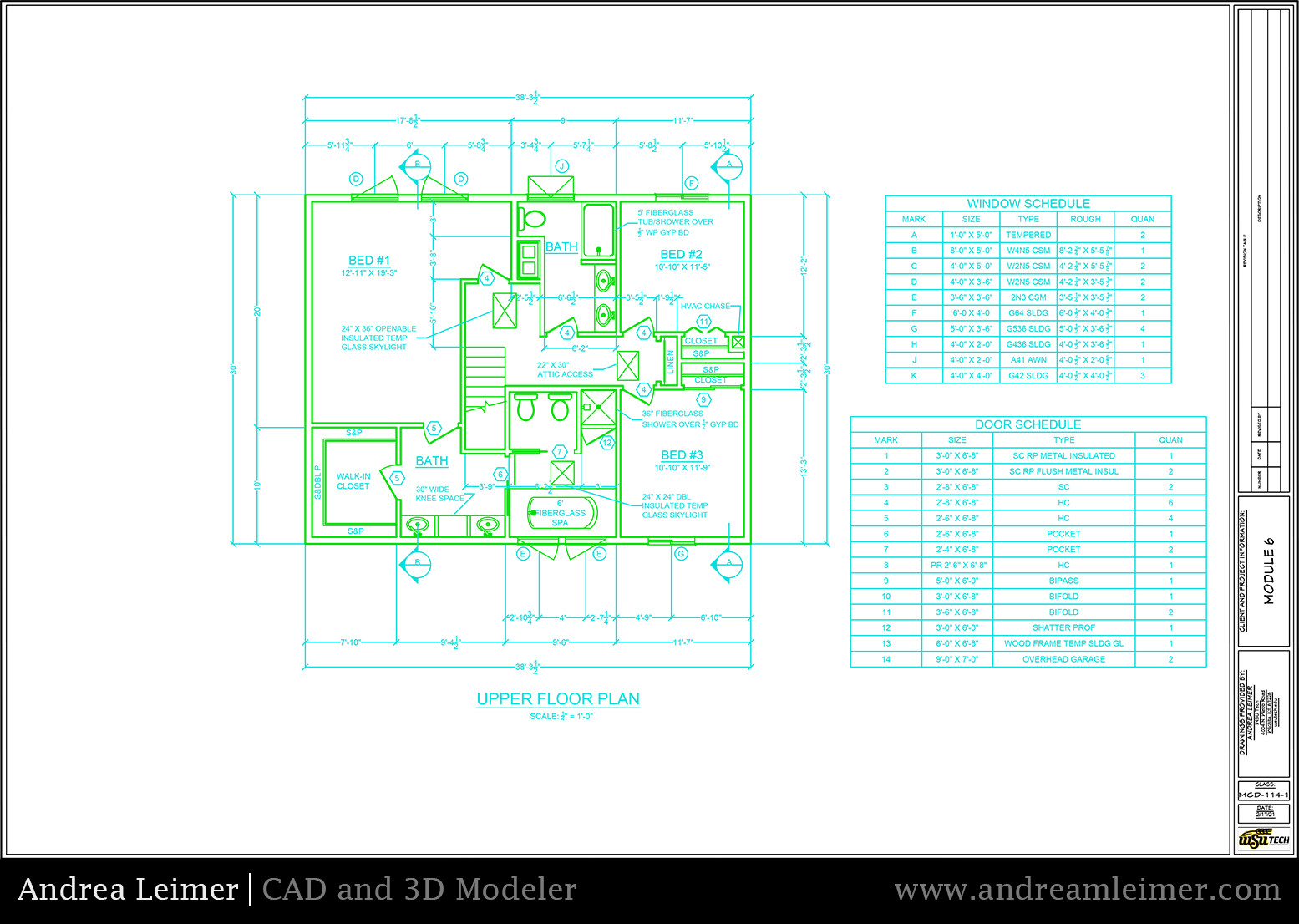 Second Floor Blueprint with dimensions, furniture, and schedules.