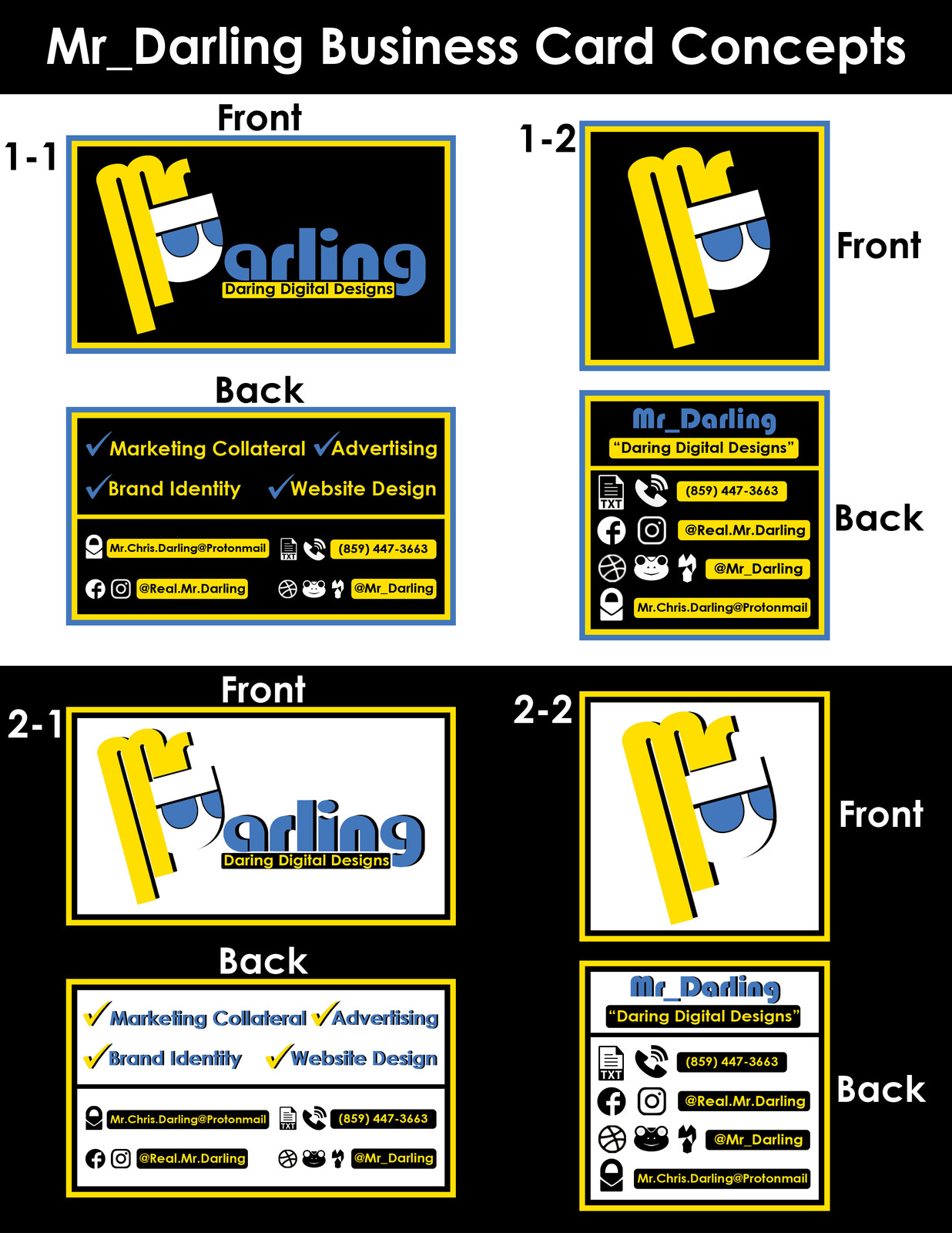 The different variations for the 2nd round of concept designs for the business card
