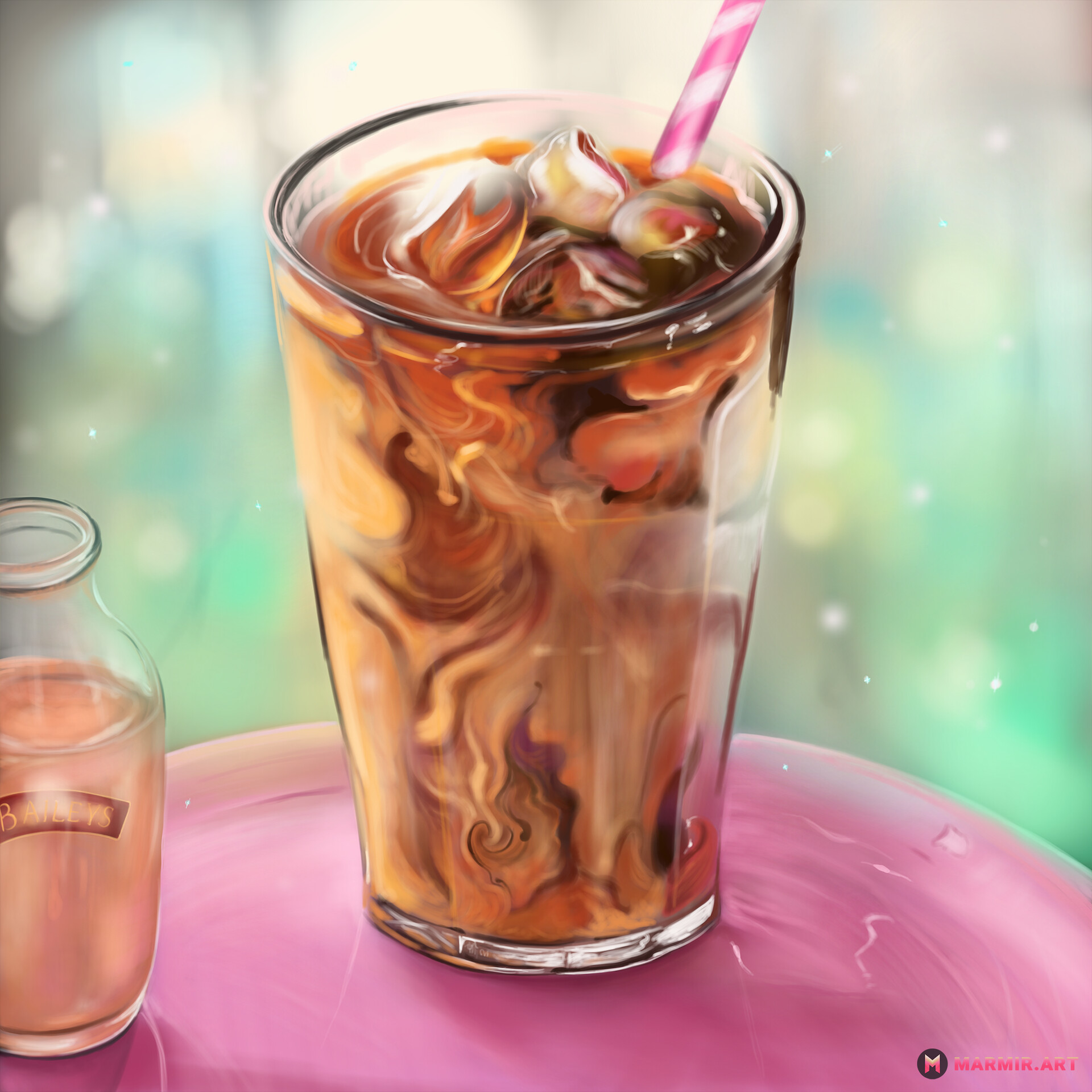 ArtStation - Iced Coffee Glass And Glass Bottle, Illustration, Digital  Drawing