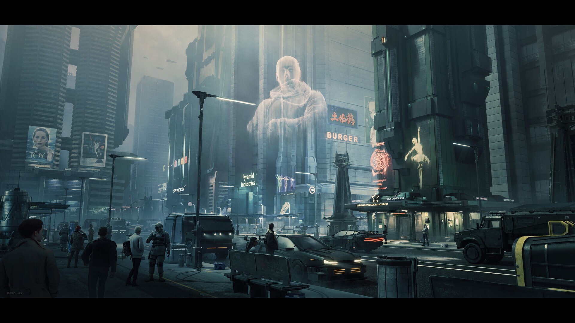 ArtStation - Futuristic cyberpunk tech city street