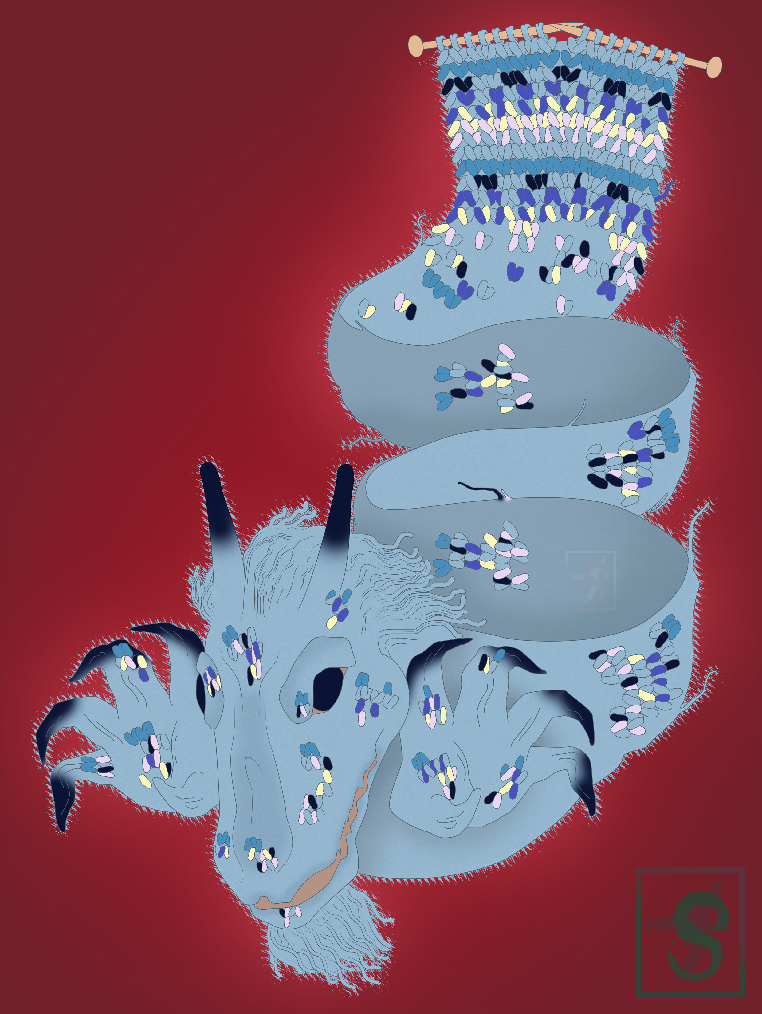 Blue Knitting Dragon