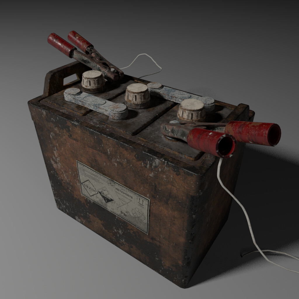 An old car battery. Textured in Substance Painter. Rendered in Arnold.