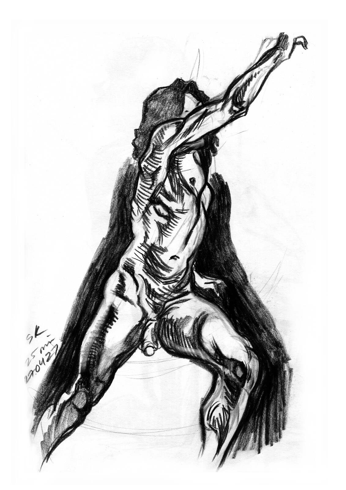 Charcoal pencil, A3 paper.