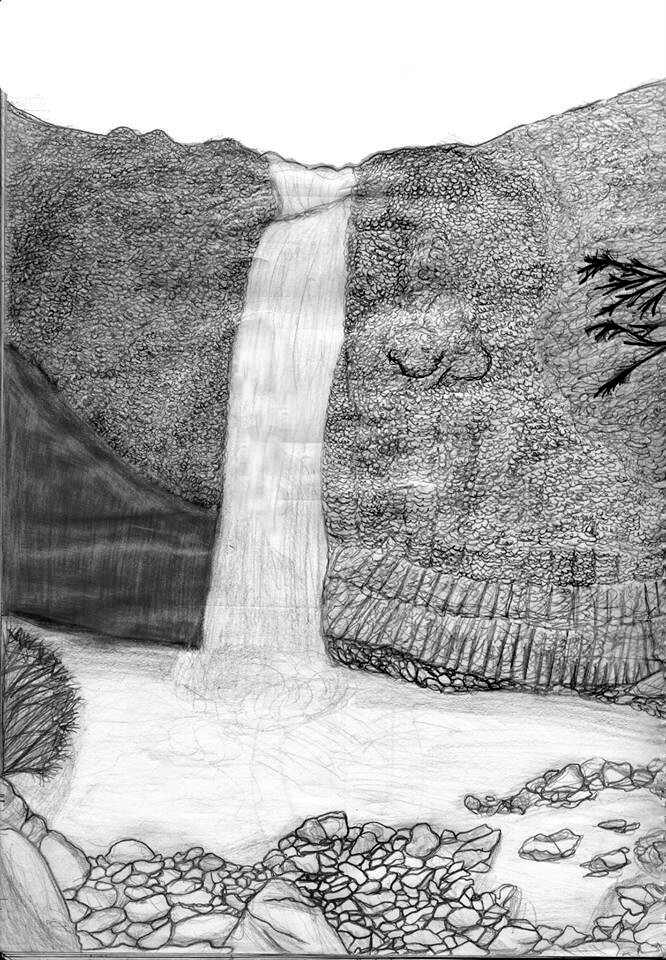 Color sketch, waterfall between stones, hand drawn - Stock Illustration  [64371295] - PIXTA