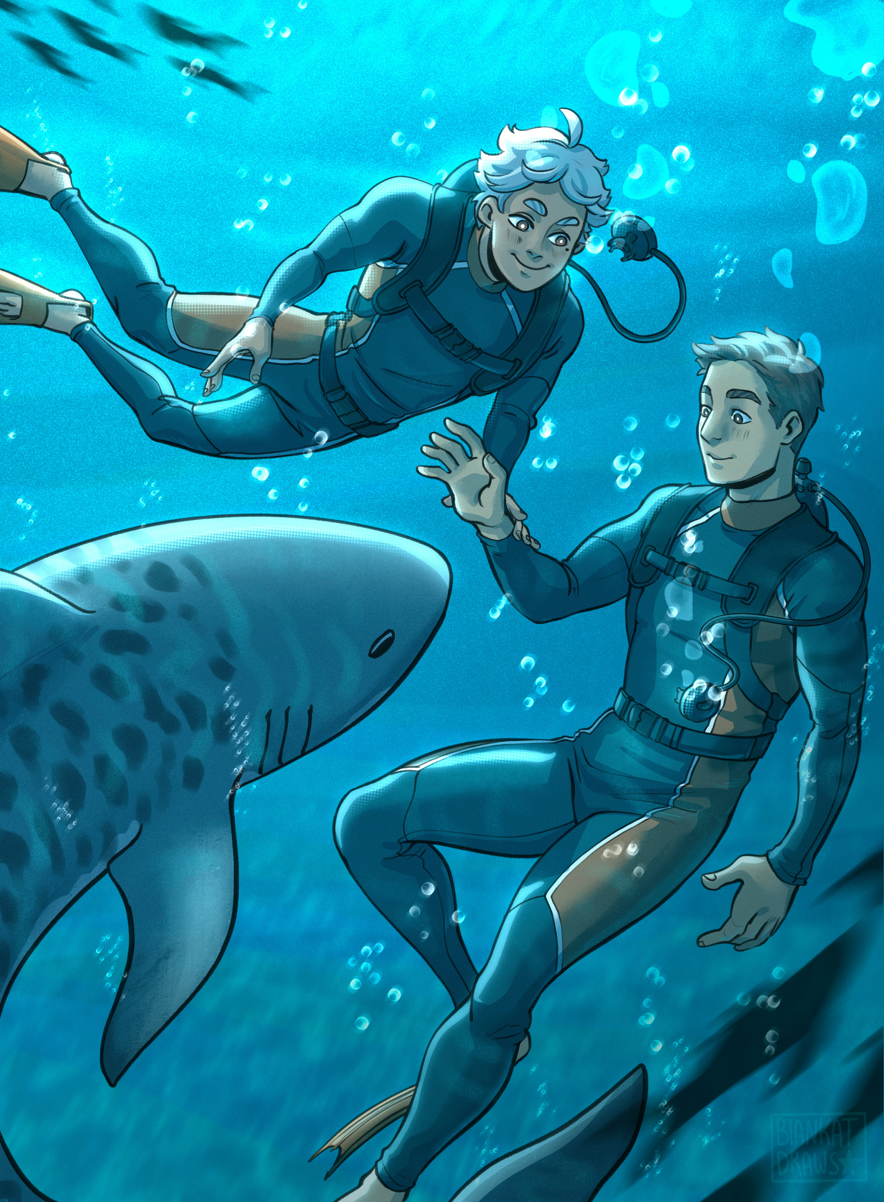 This is probably my favorite commission, simply because my absolute favorite fic writer asked me to draw my 2 favorite characters with sharks. It doesn’t get better than this.