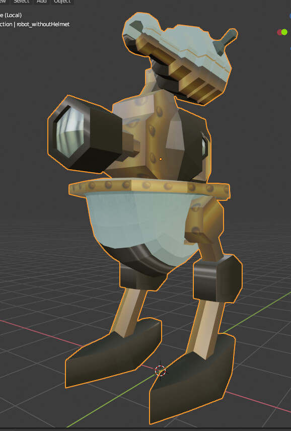 Partial UV unwrap completed. I added a cannon on a metal arm to facilitate attack animations.