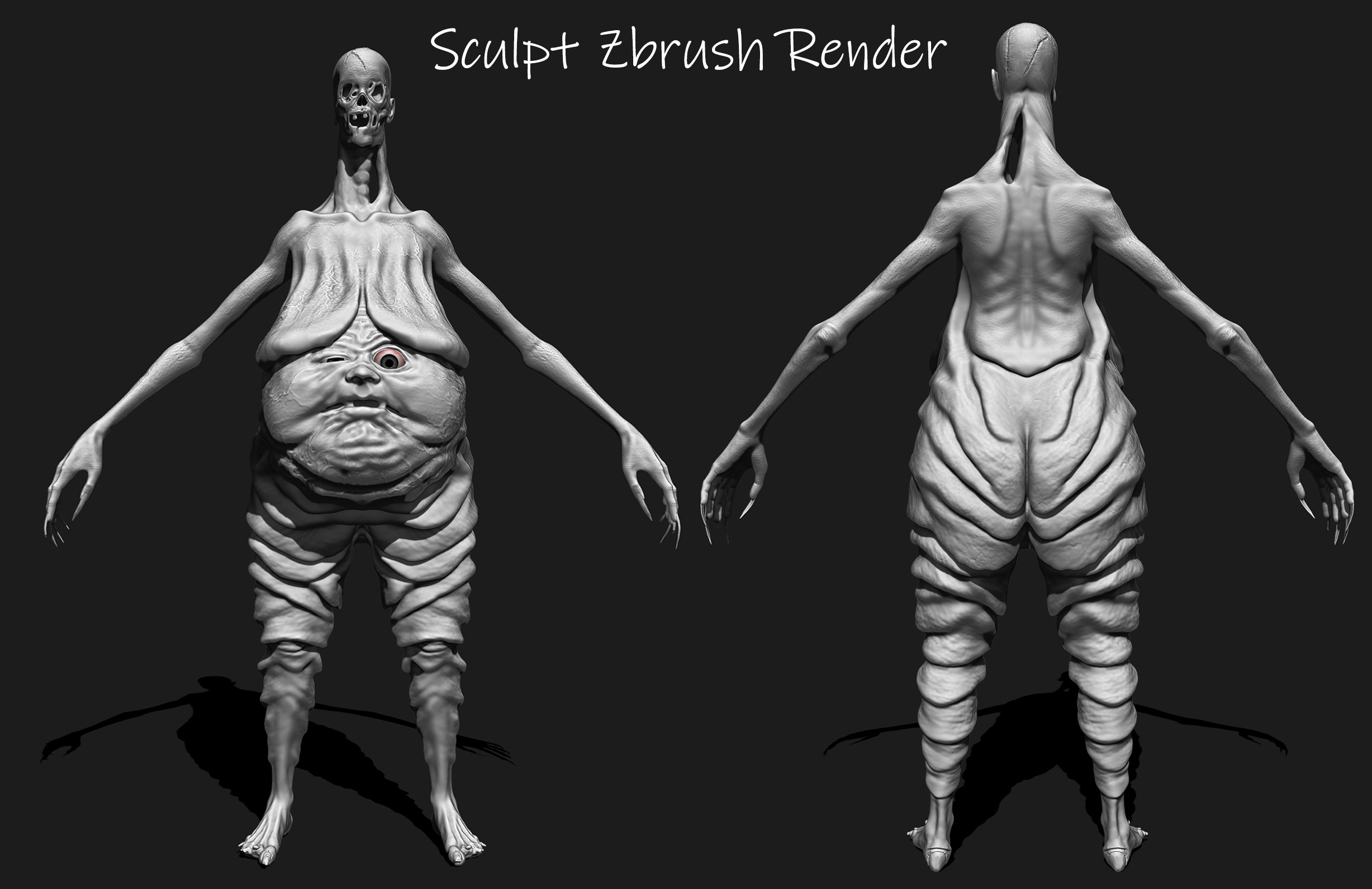 High-Poly sculpt, sculpted in Zbrush. Eye poly painted in Zbrush (I find it much easier to make and texture the eyes in Zbrush)