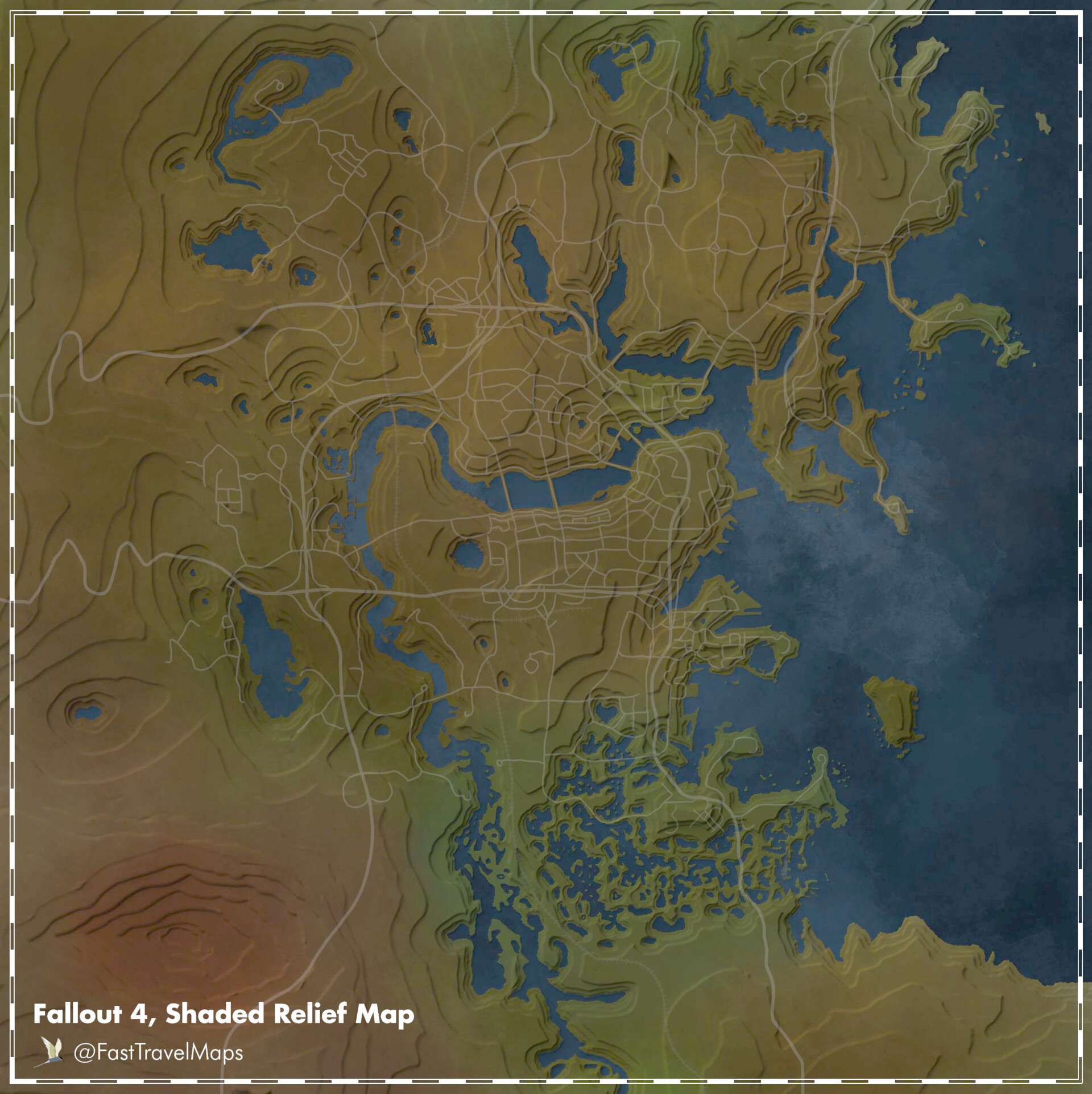 ArtStation - Fallout 4, Shaded Relief Map Experiment
